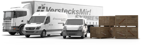 Mehrere LKWs und einige Transportkisten