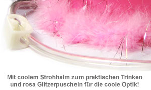 Bierhelm pink mit Glitzer Puscheln - origineller Trinkhelm