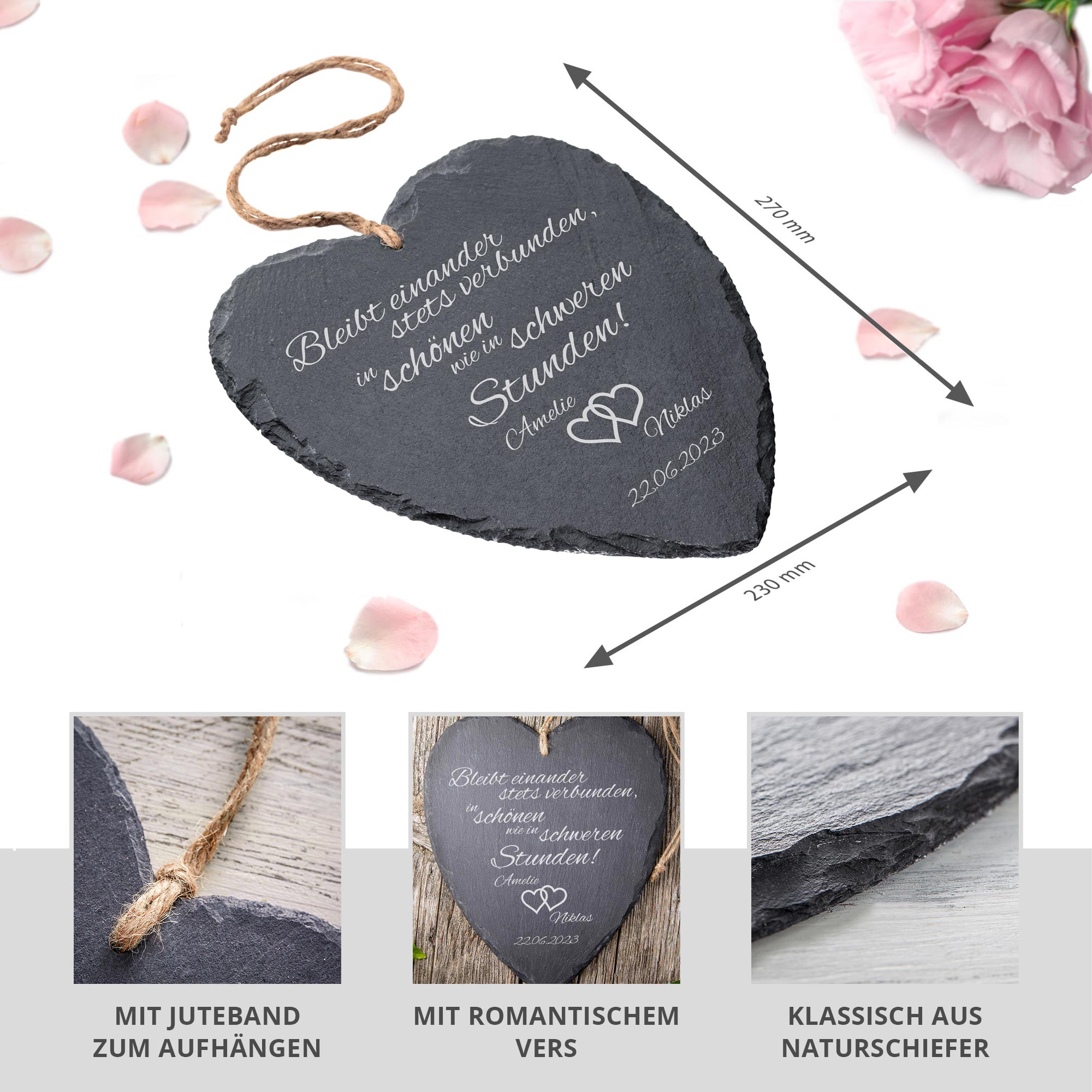 Schieferherz zur Hochzeit - personalisiert Schieferherz zur Hochzeit - personalisiert