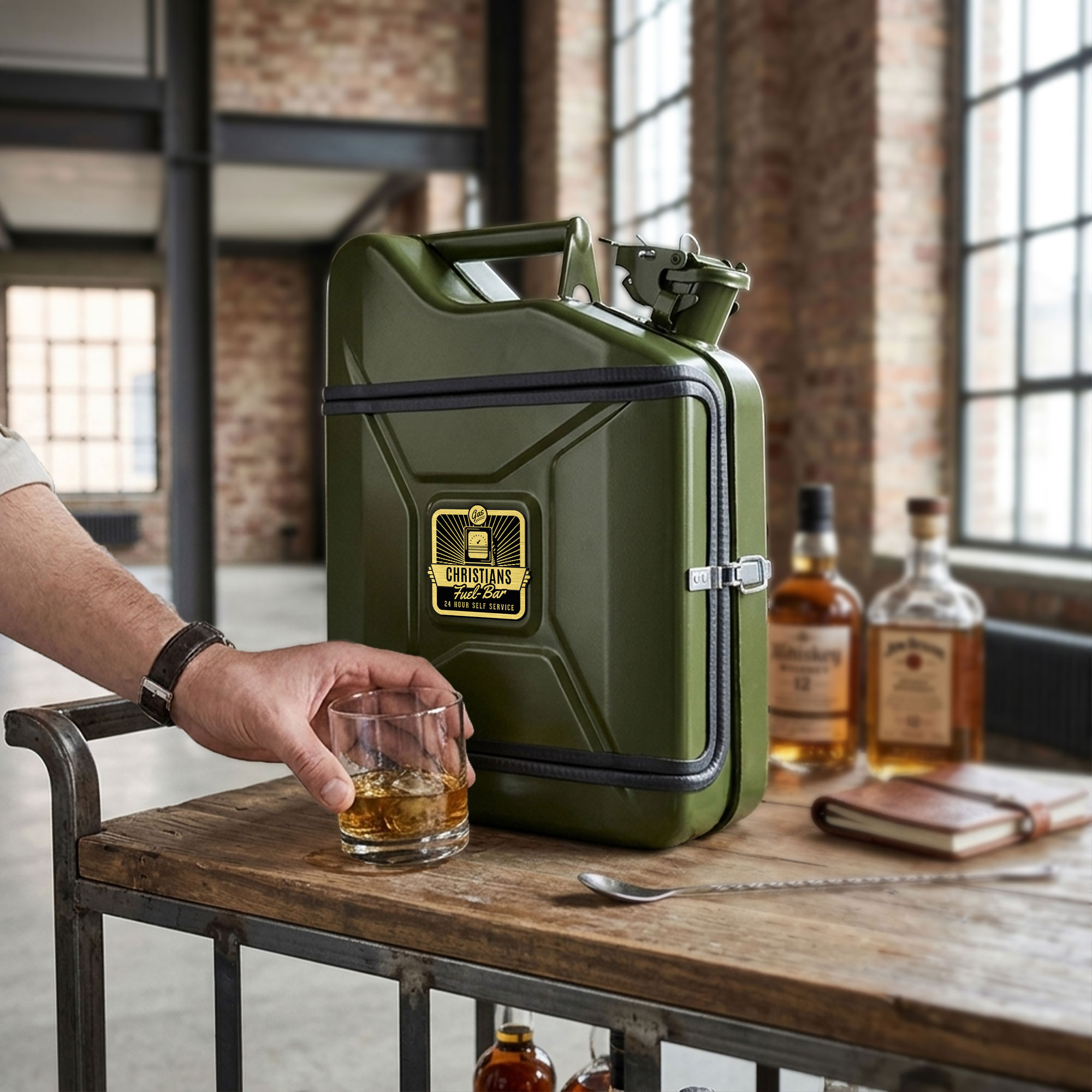Personalisierte 10l Kanisterbar - grüne Mini Bar mit Barschrank 3-teilig