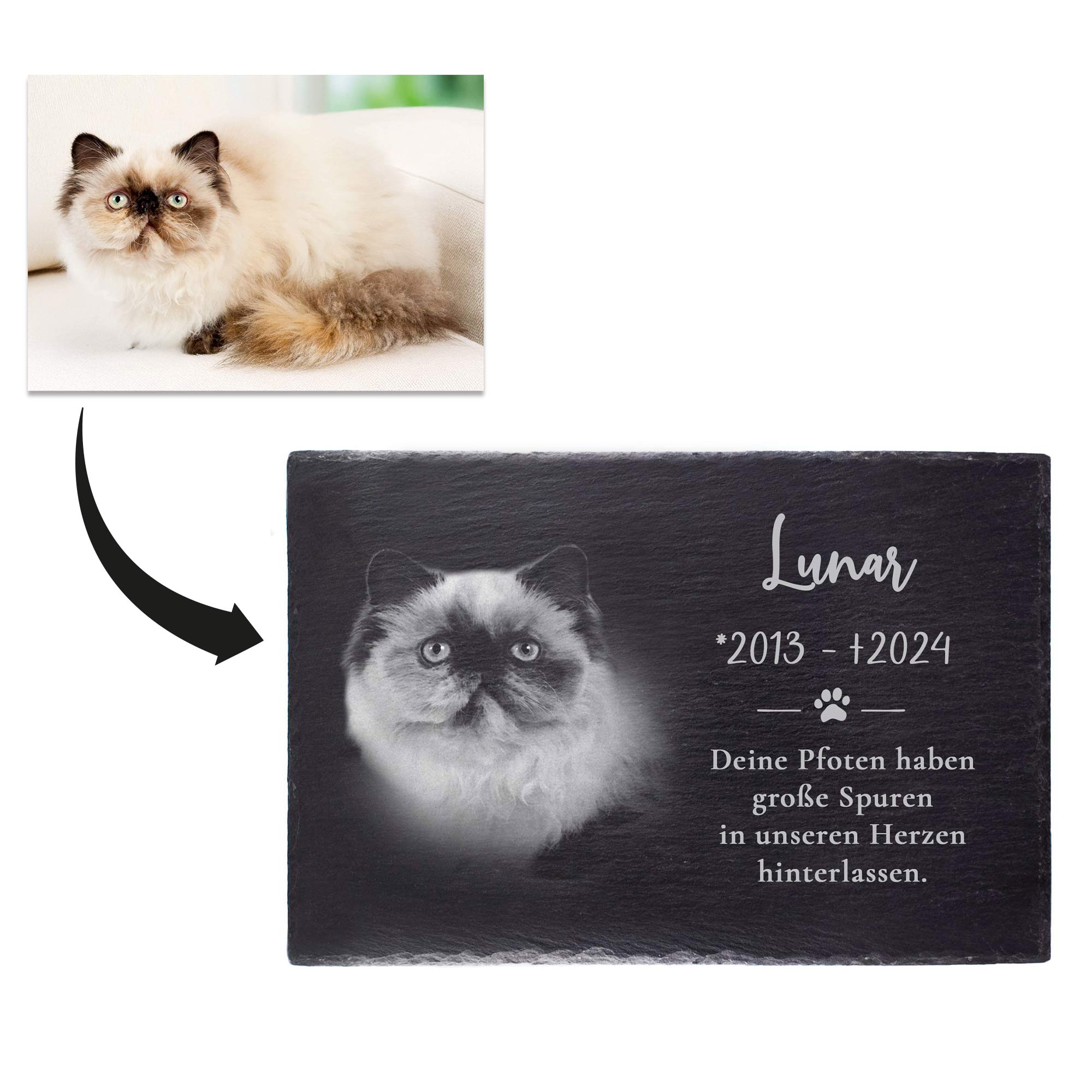 Grabplatte zur Trauer Hund & Katze - Schiefer Gedenktafel mit Foto Grabplatte zur Trauer Hund & Katze - Schiefer Gedenktafel mit Foto