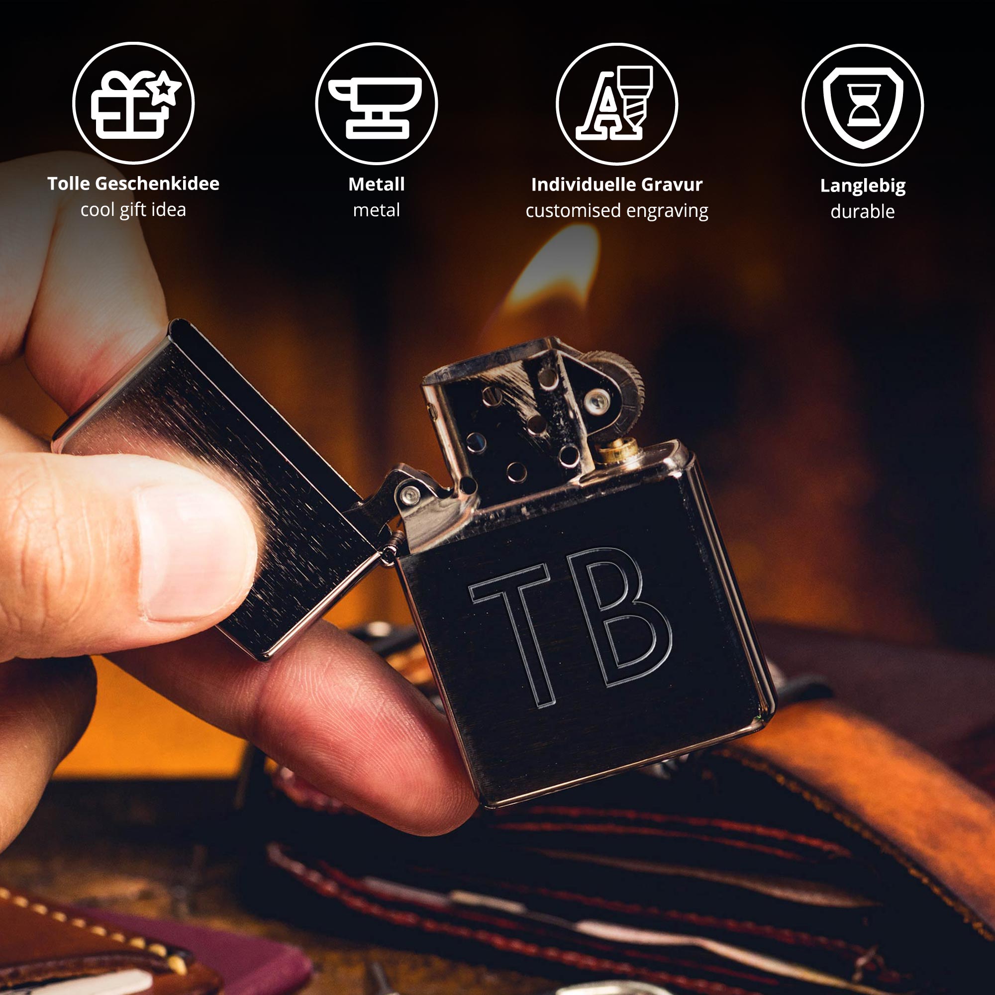 Zippo Sturmfeuerzeug mit Gravur - XL Initialen