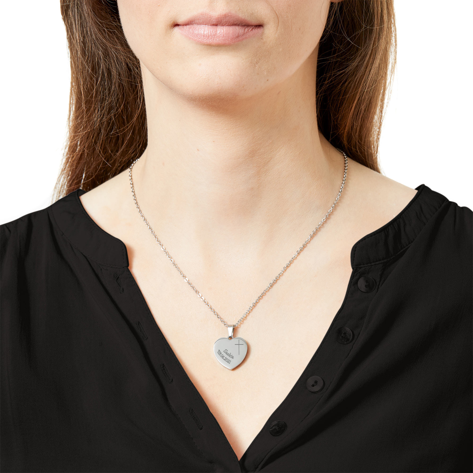 Herzanhänger Silber graviert mit Kette - Konfirmation