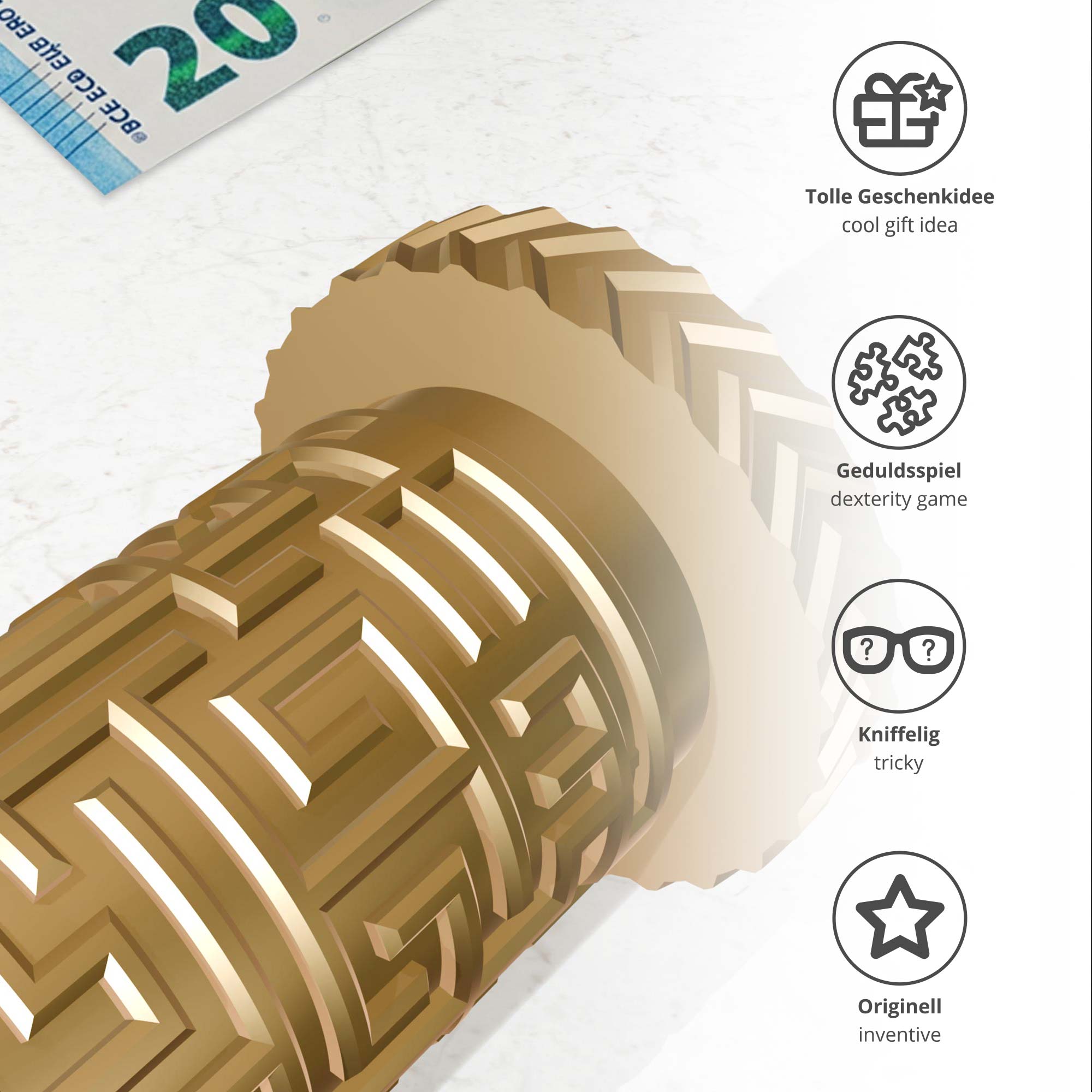 Labyrinthbox Röhre – Kniffelige Geschenkverpackung für Geld & Gutscheine - Gold Labyrinthbox Röhre – Kniffelige Geschenkverpackung für Geld & Gutscheine - Gold