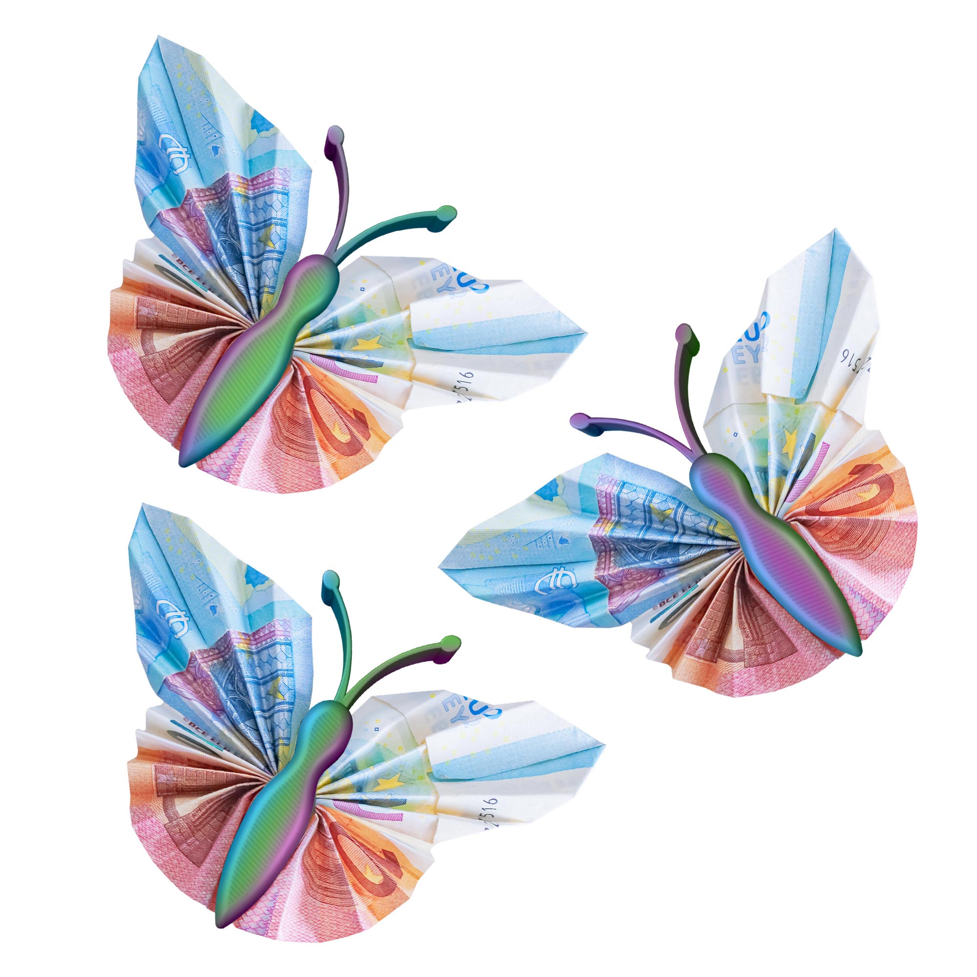 Geldgeschenk Schmetterling Farbverlauf – 3er Set Geschenkverpackung für Geld