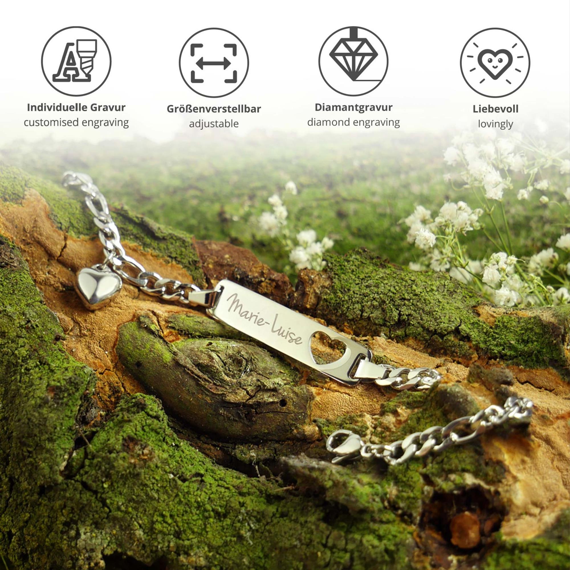 Armband mit Herzstanze Silber - Namensgravur