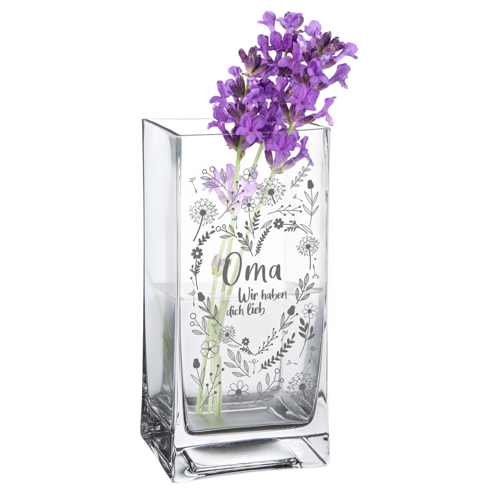 Eckige Vase - Blumenherz für Oma