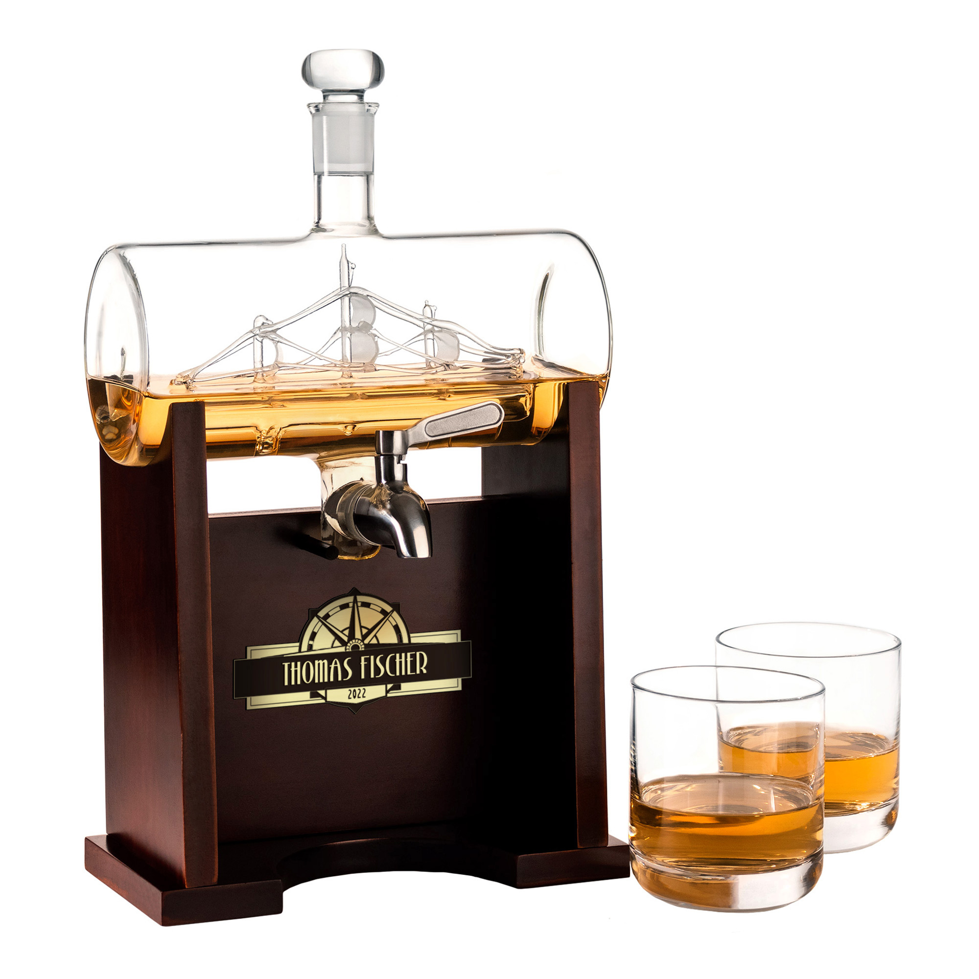 Whisky Set - Fass Karaffe mit 2 Gläsern