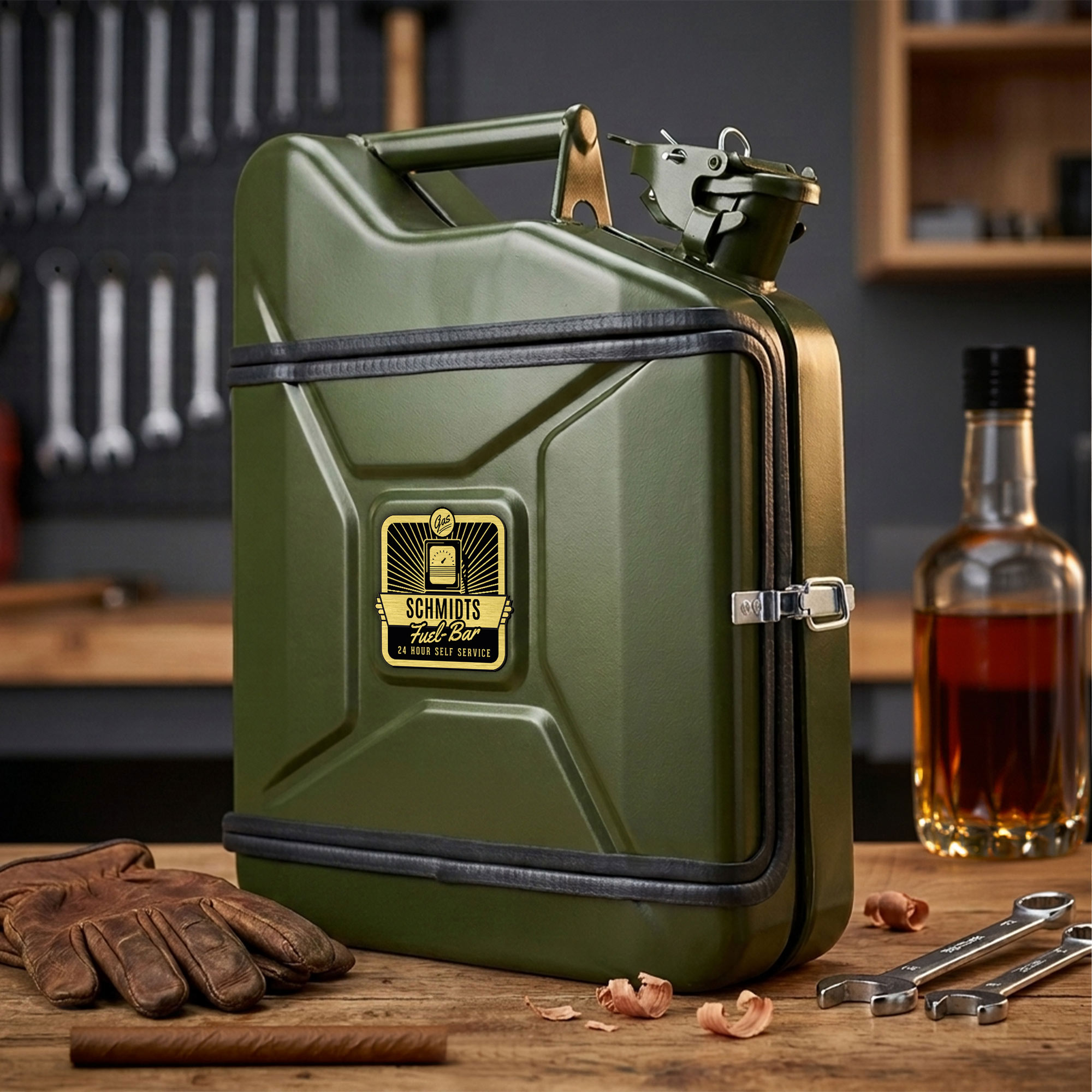 Personalisierte 10l Kanisterbar - grüne Mini Bar mit Barschrank 3-teilig
