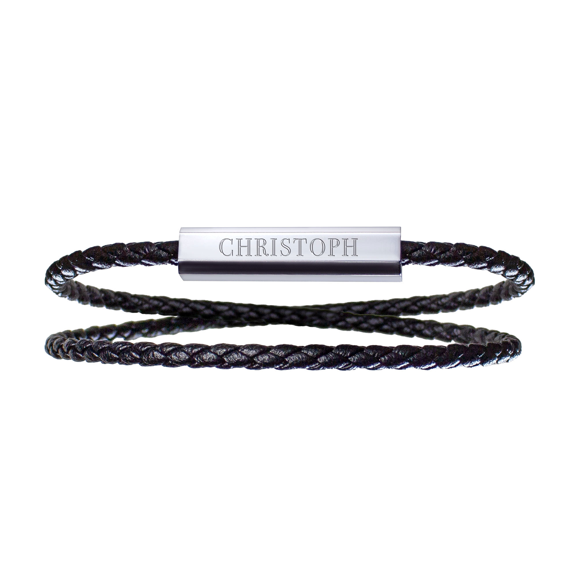Geflochtenes Lederarmband zum Wickeln Silber - mit Gravur