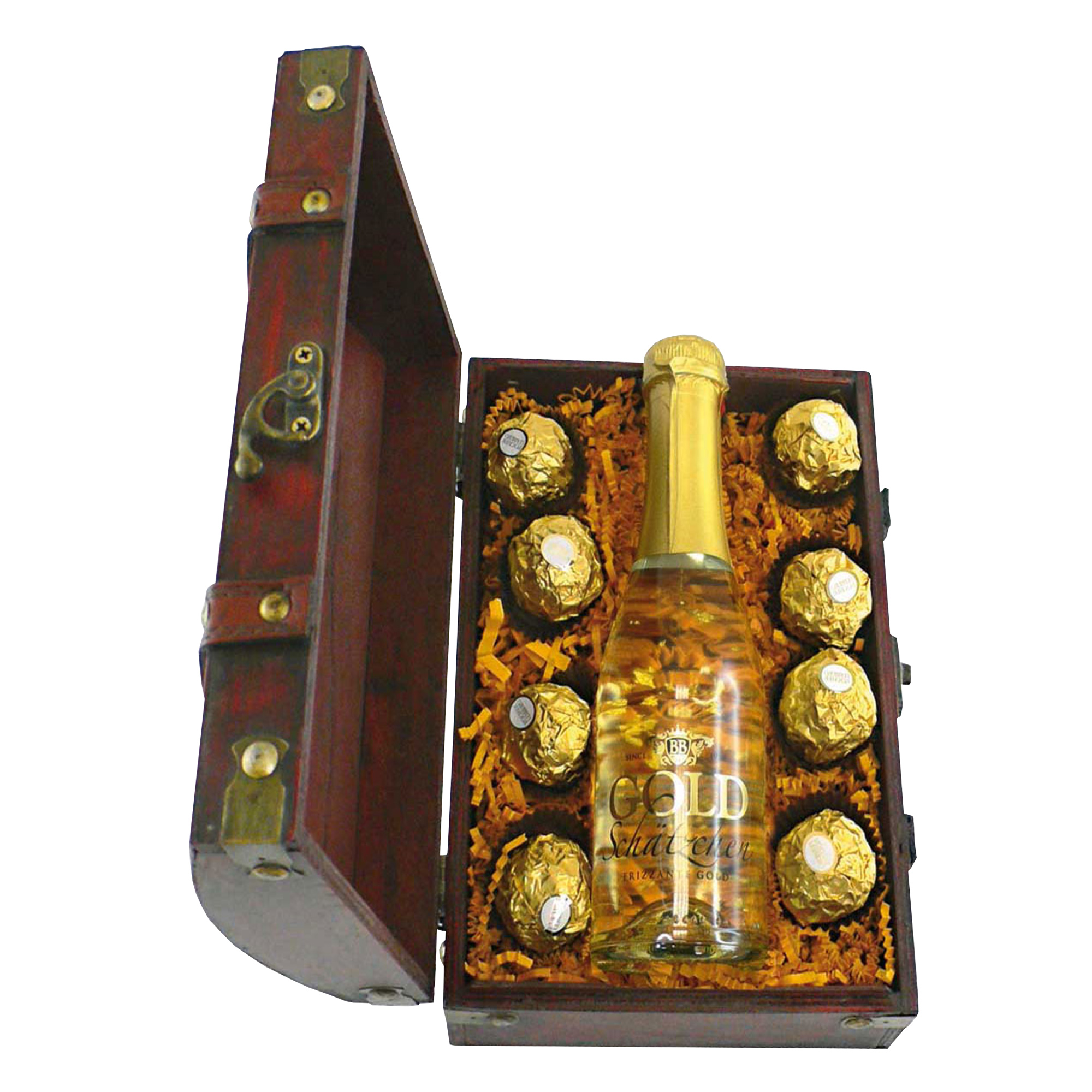 Minitruhe Goldschätzchen - Sekt und Schokolade Minitruhe Goldschätzchen - Sekt und Schokolade