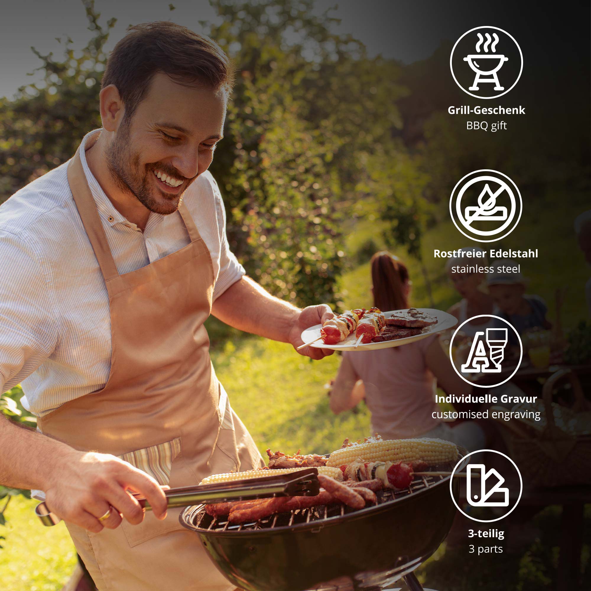 Deluxe Grillbesteck im Koffer - Grillmeister Gravur
