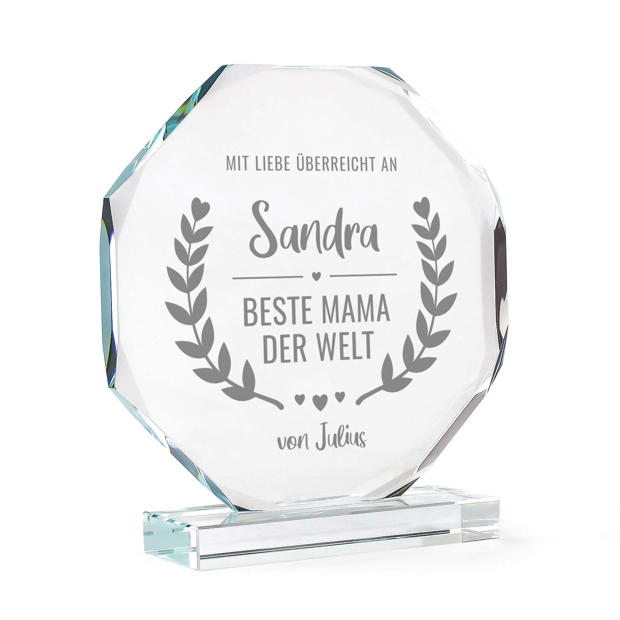 Personalisierter Glaspokal mit Facettenschliff - Auszeichnung für Beste Mama Personalisierter Glaspokal mit Facettenschliff - Auszeichnung für Beste Mama