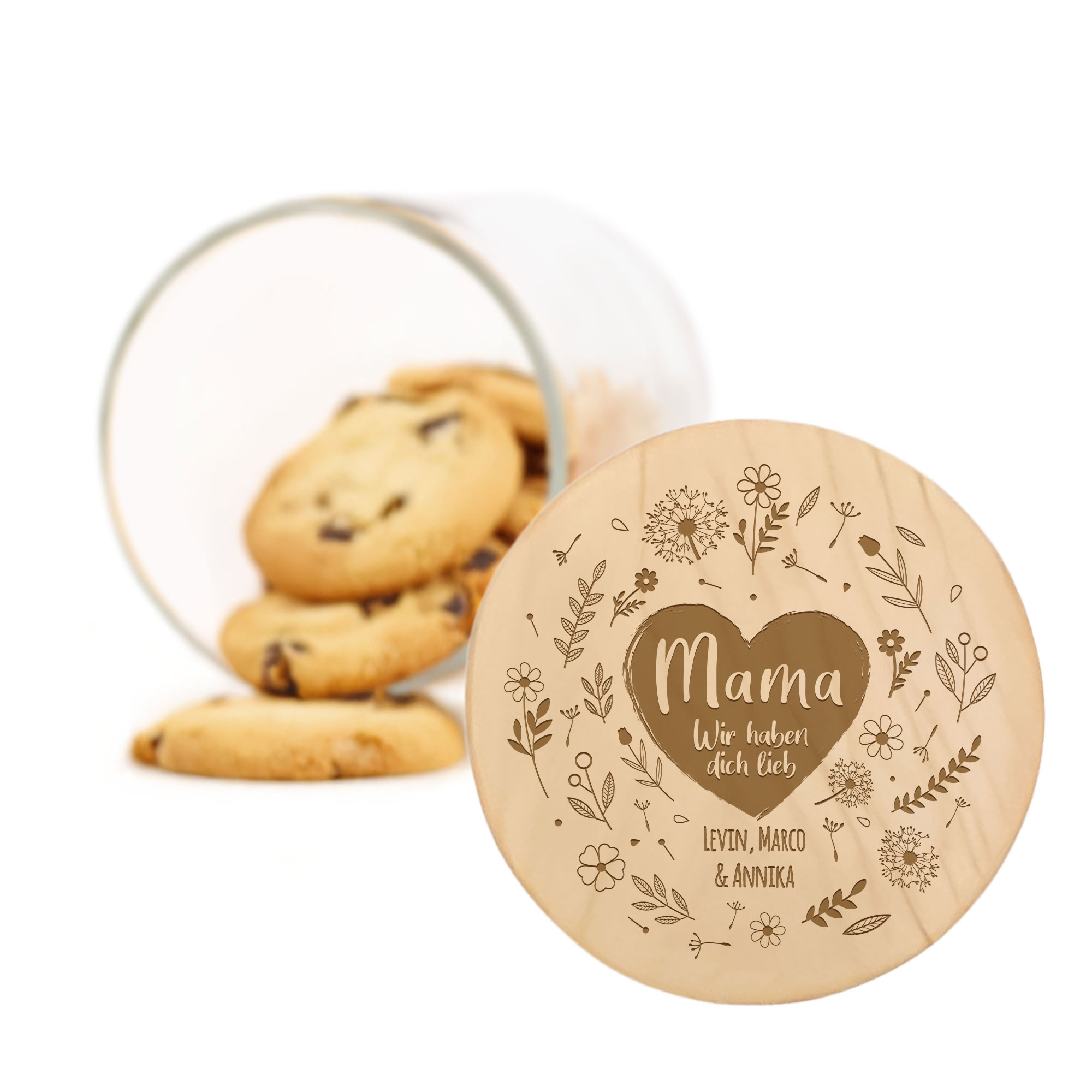 Vorratsglas mit Gravur - Blumenherz für Mama