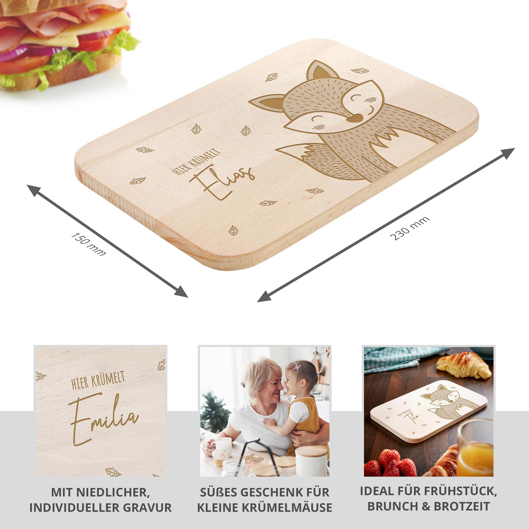 Frühstücksbrettchen mit Gravur - Fuchs