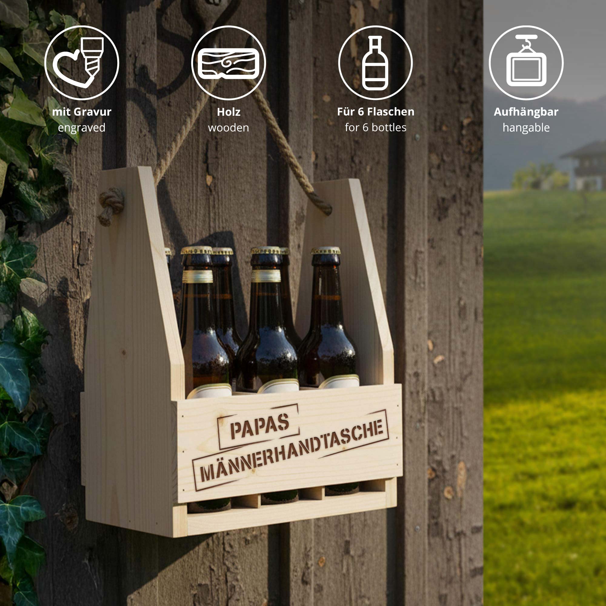 Flaschenträger mit Gravur - Papas Männerhandtasche