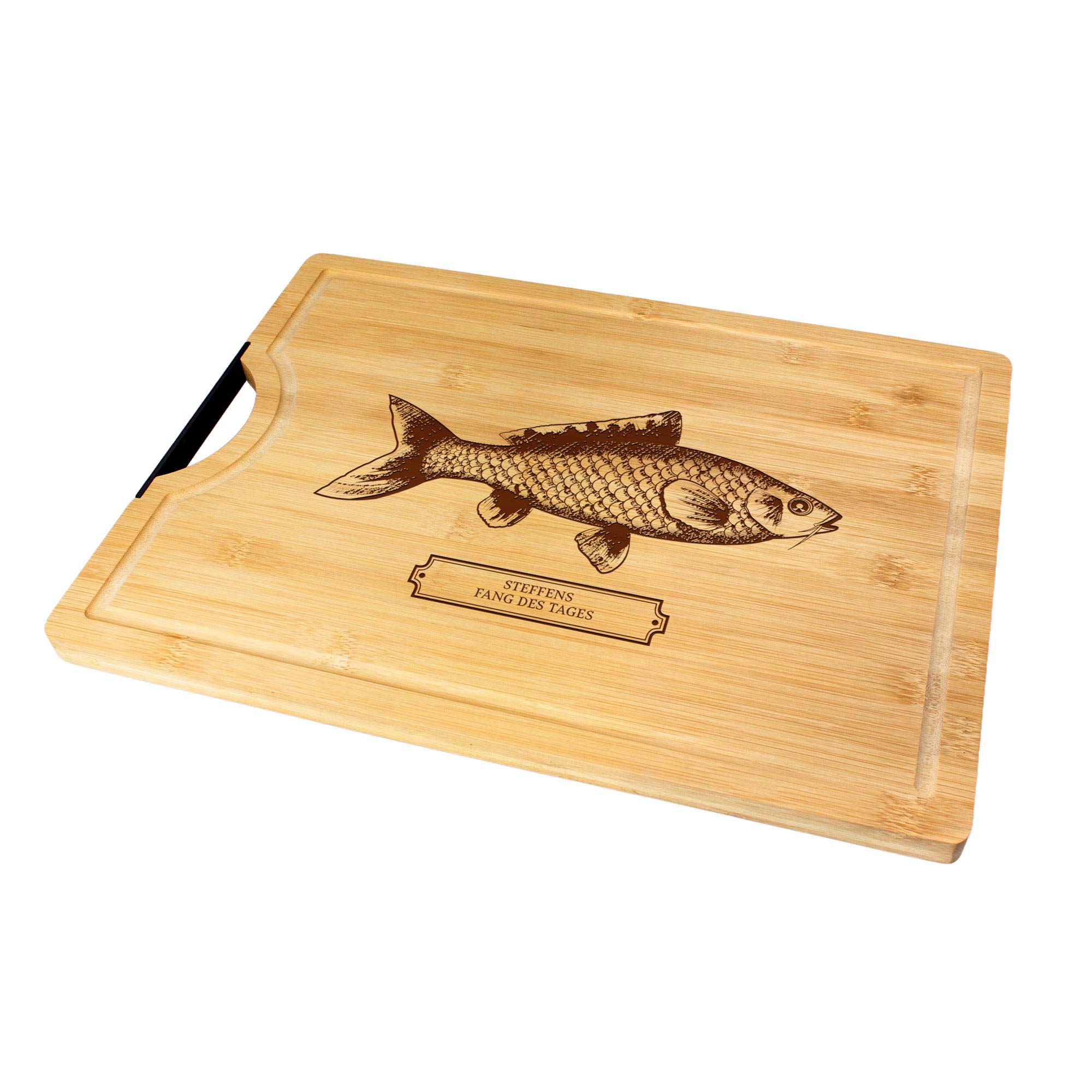 Bambusholz Schneidebrett mit Gravur - Fisch - Name