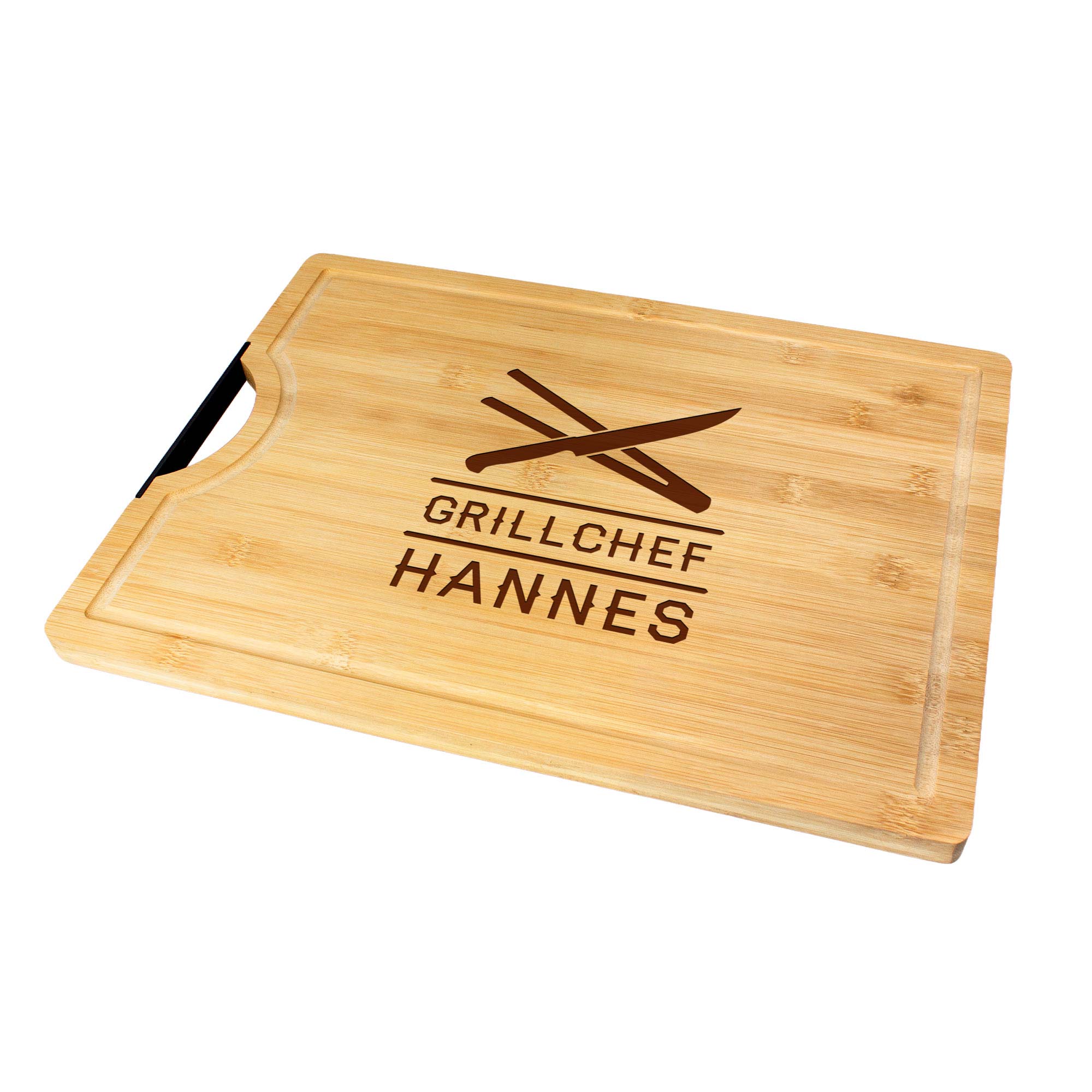Bambusholz Schneidebrett mit Grillchef Gravur Bambusholz Schneidebrett mit Grillchef Gravur
