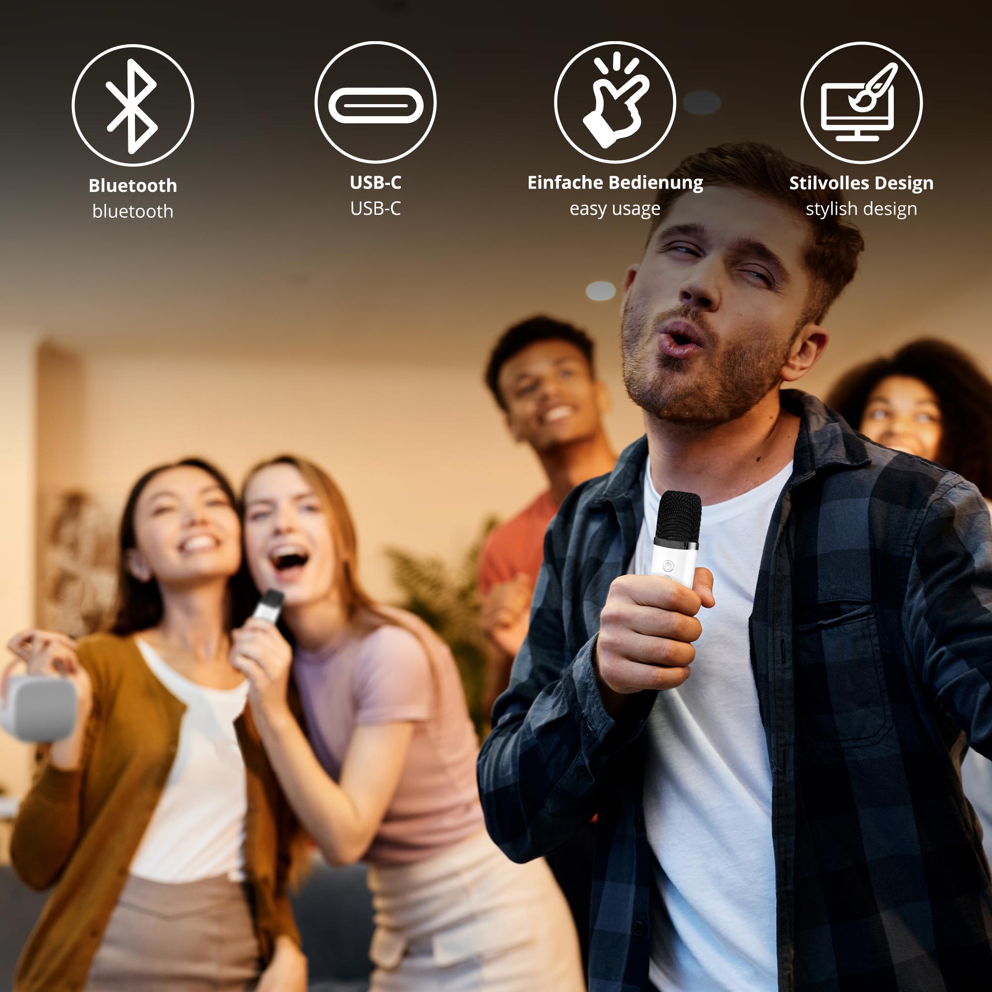 Mobile Bluetooth Karaokemaschine mit 2 Mikros