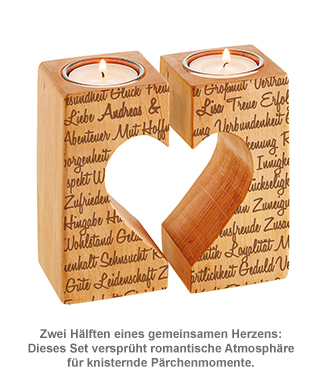 Kerzenhalter Set Herz - Liebesworte mit Namensgravur 3273 - 1