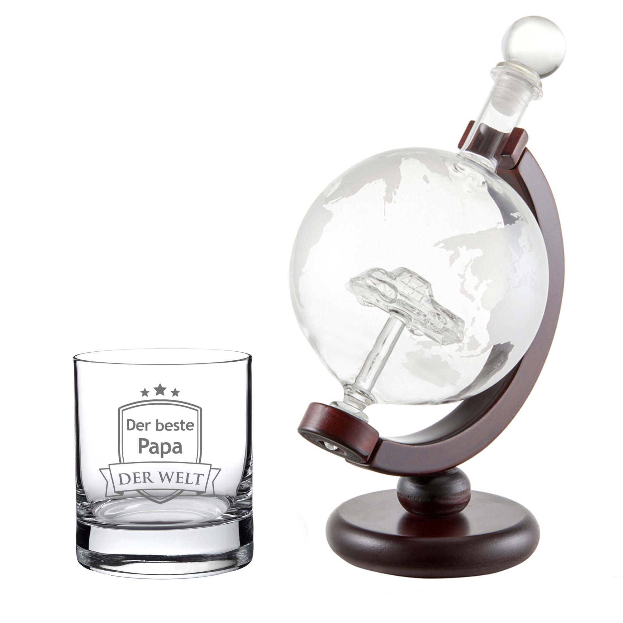 Whisky Set - Whisky Karaffe Globus mit Auto und Whiskyglas - Bester Papa