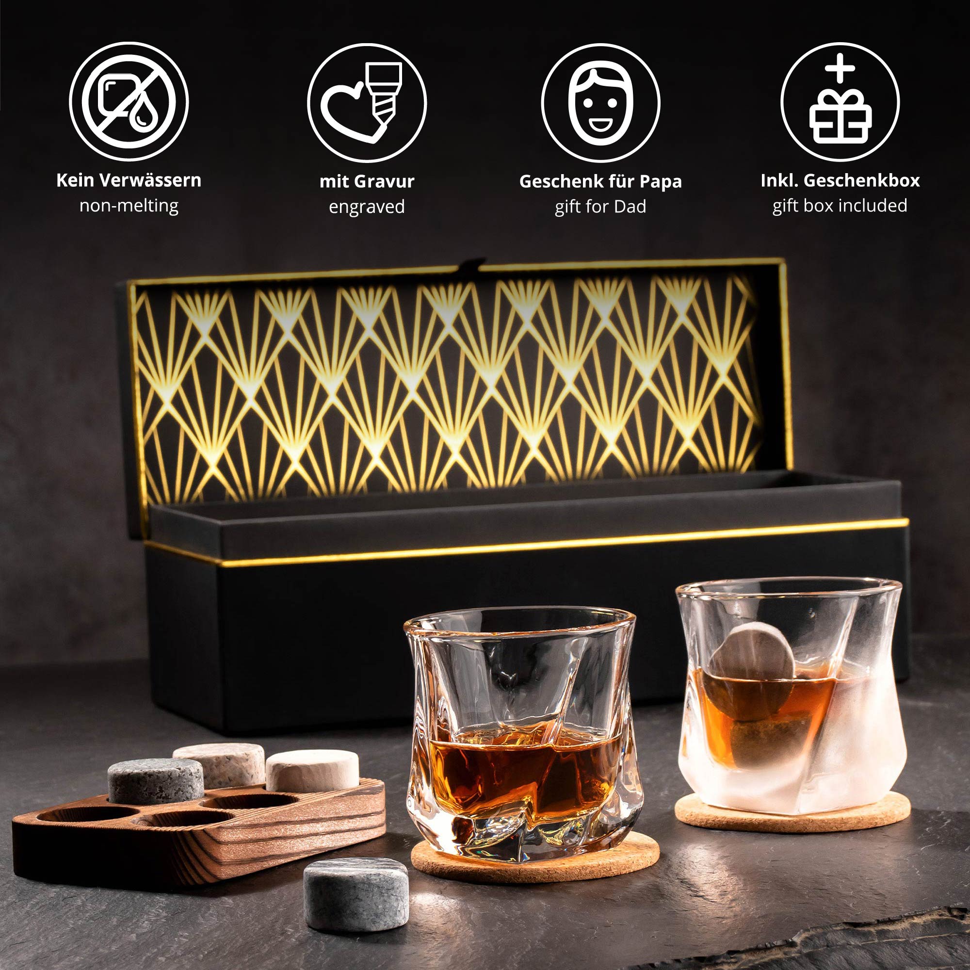 Whisky Set in edler Geschenkbox - Bester Papa 0021-0002-DE-0002 - 2