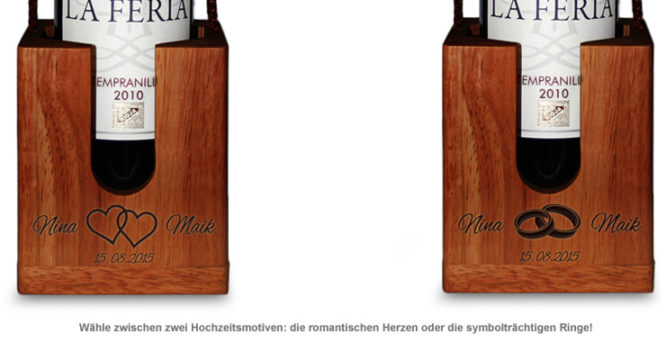 Graviertes Edelholz Flaschenpuzzle zur Hochzeit 2165 - 1