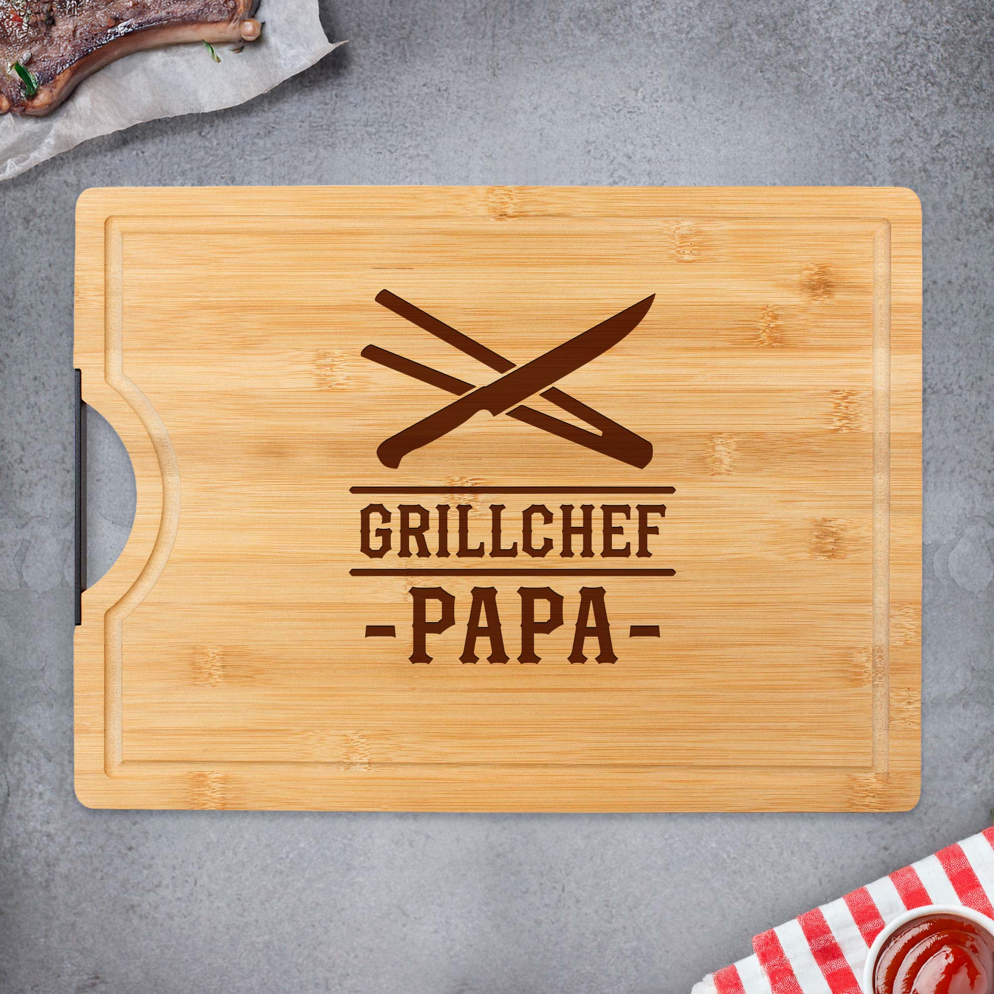 Bambusholz Schneidebrett für Papa - Grillchef Bambusholz Schneidebrett für Papa - Grillchef
