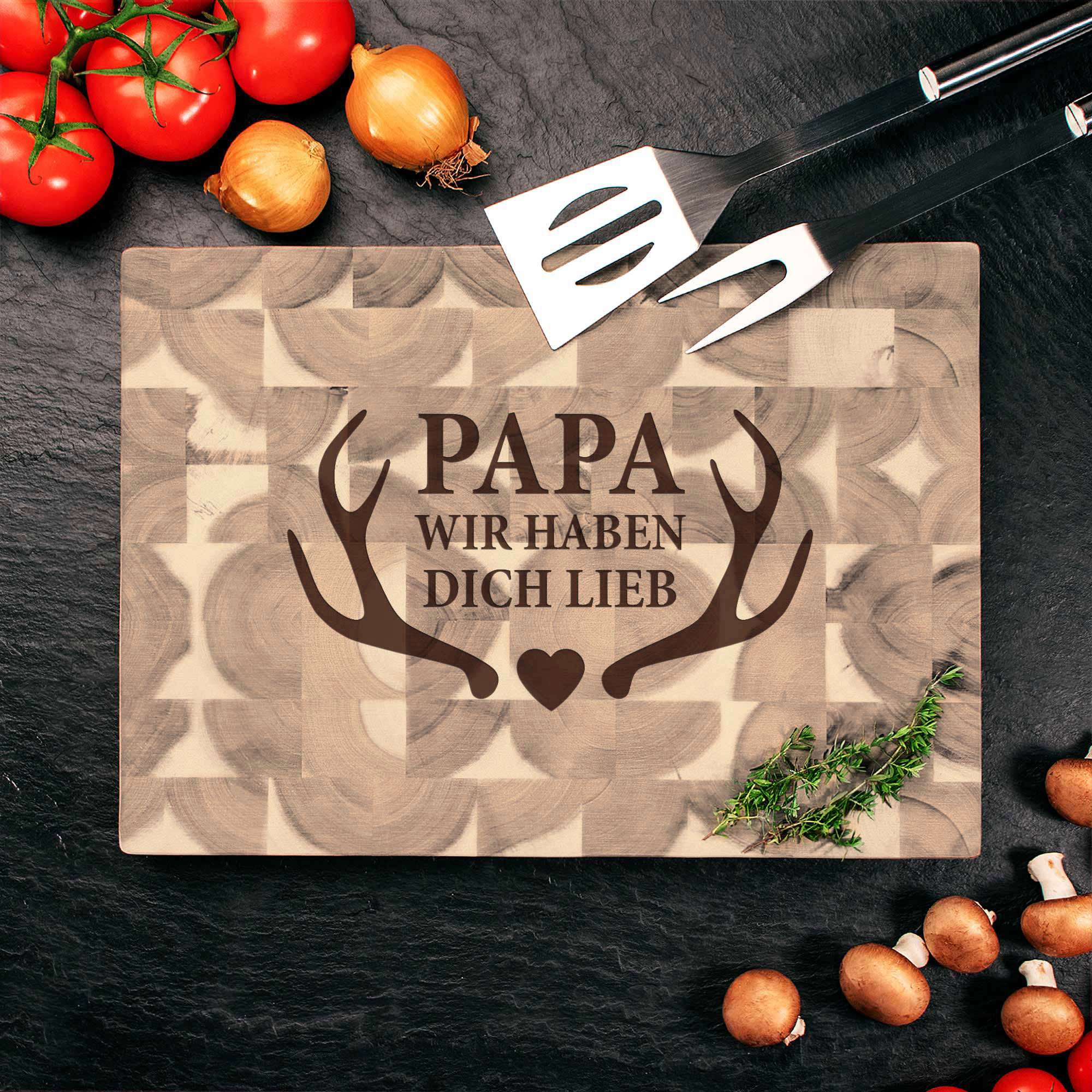 Servierbrett mit Gravur für Papa - Geweih 4187