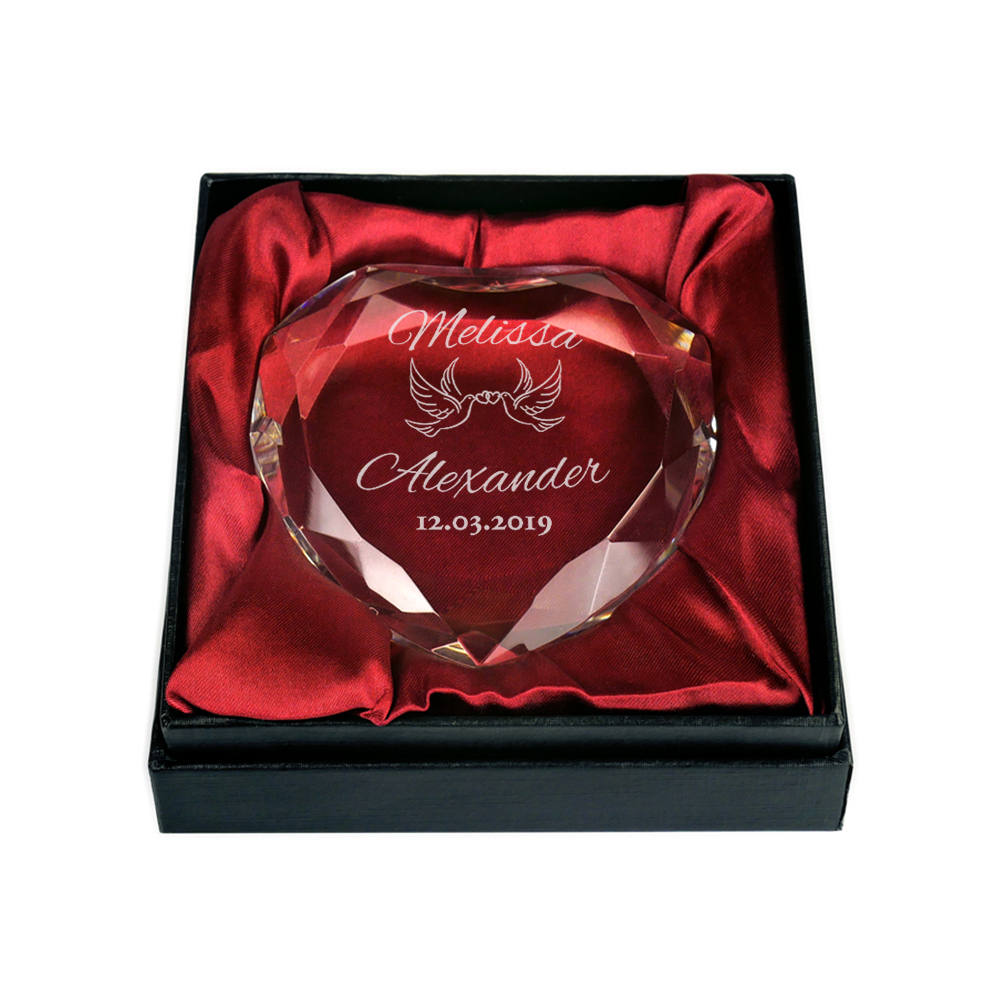 Herz-Diamant mit Gravur zur Hochzeit - Liebestauben 3796 - 3