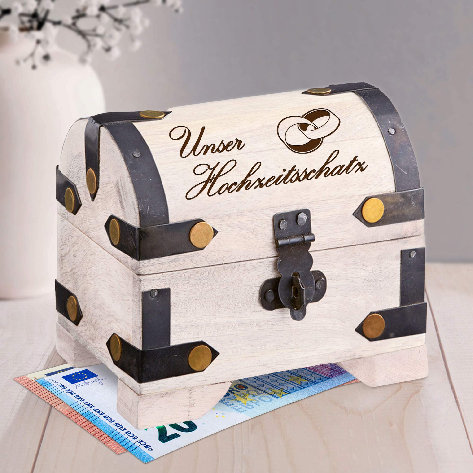 Mini Geld Schatztruhe zur Hochzeit Hochzeitsschatz - Weiß