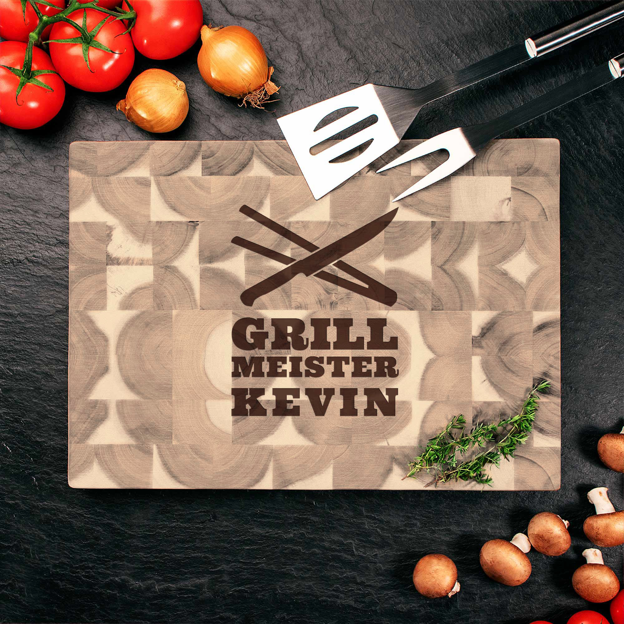Servierbrett mit Grillmeister Gravur 4186