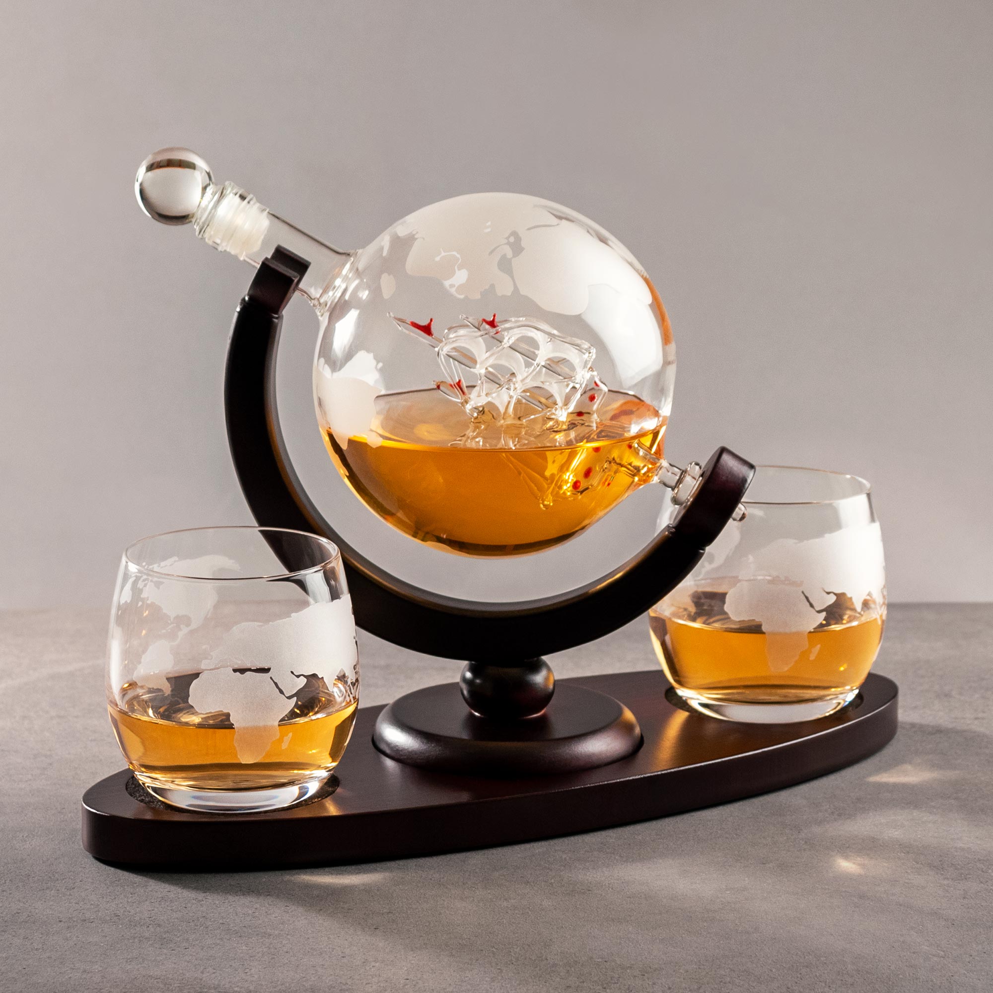 Whisky Set mit Globus Karaffe und 2 Gläsern - Segelschiff 3947