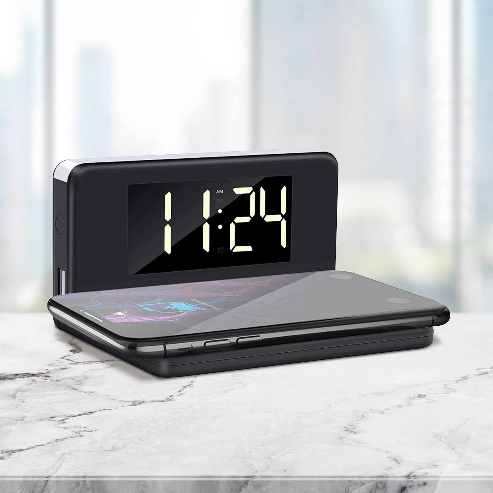 2in1 Digitaluhr mit Wecker und Ladestation für Smartphones 2086-MZ