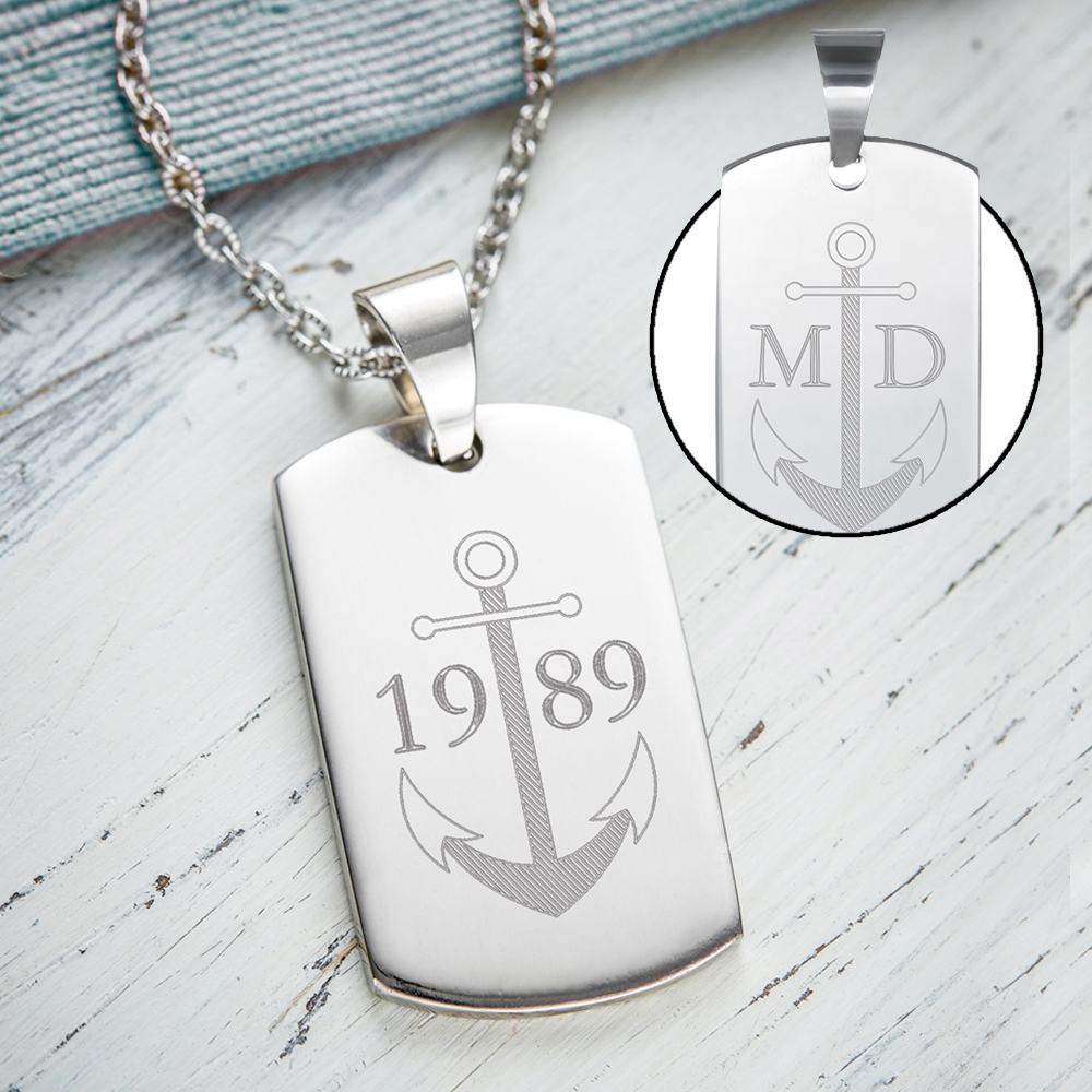 Army Dog Tag Kette mit Gravur für Männer - Anker 3266