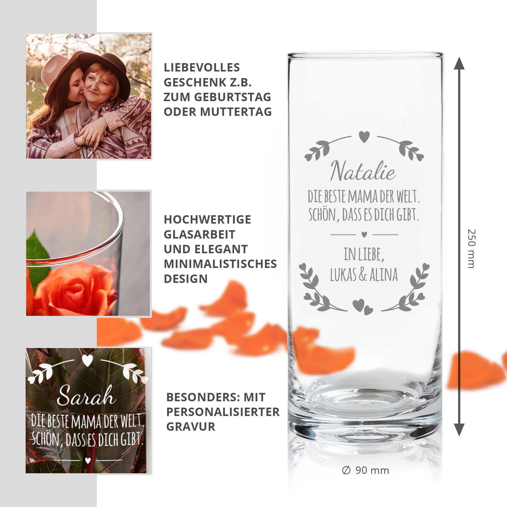 Runde Vase mit Gravur - Beste Mama Runde Vase mit Gravur - Beste Mama