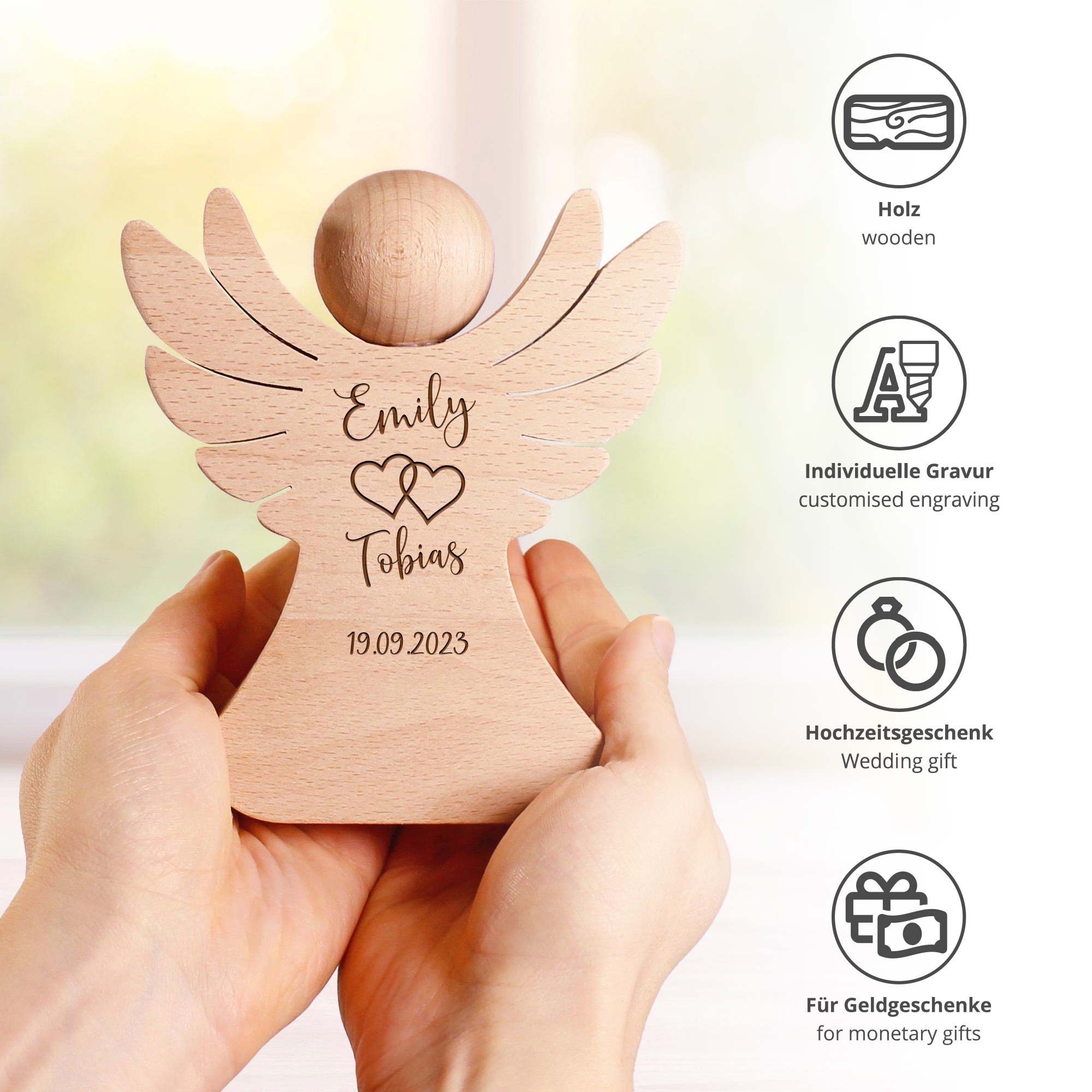 Holzengel - Hochzeit - Personalisiert