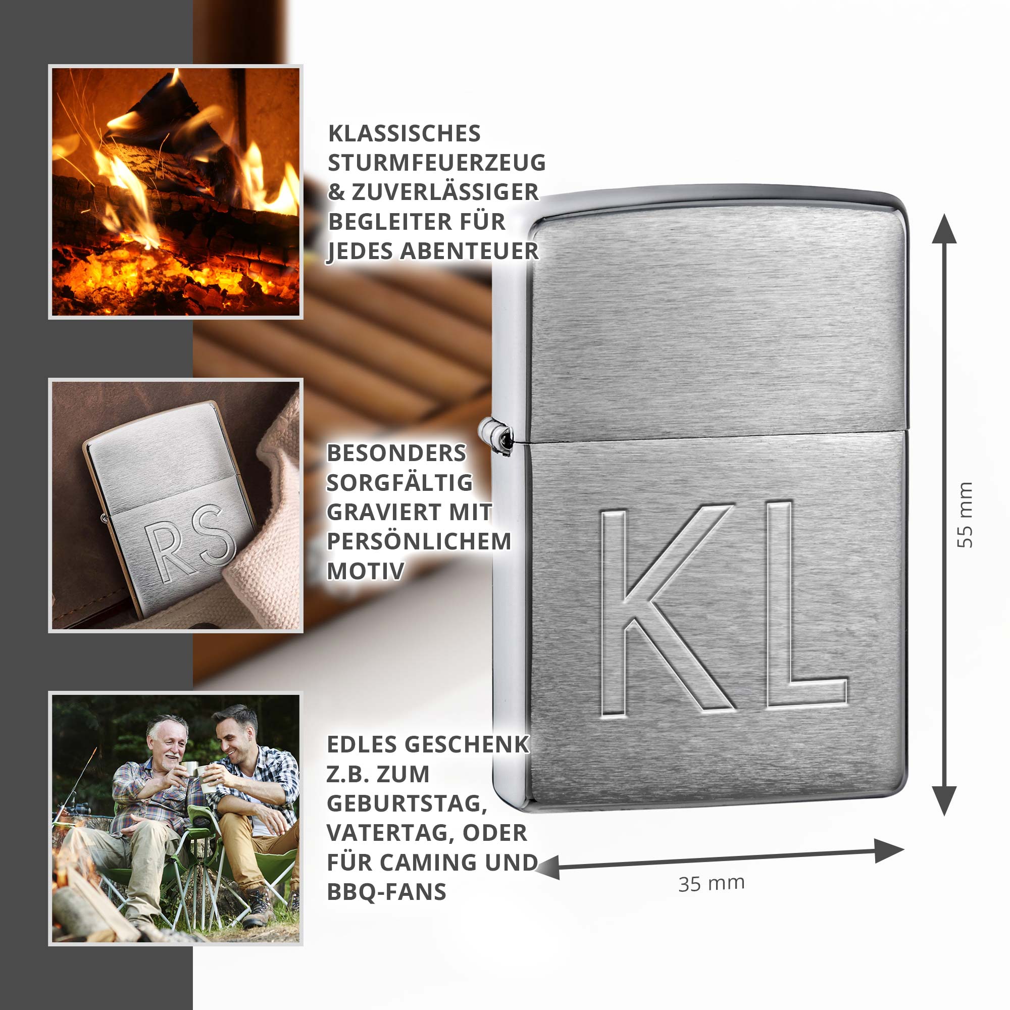 Zippo Sturmfeuerzeug mit Gravur - XL Initialen