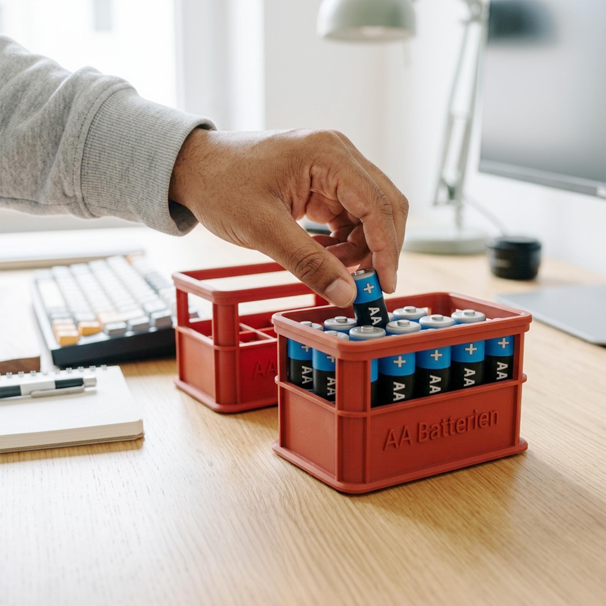 Stapelbare Aufbewahrungsbox für Batterien AA - 2er Set Bierkasten Rot Stapelbare Aufbewahrungsbox für Batterien AA - 2er Set Bierkasten Rot