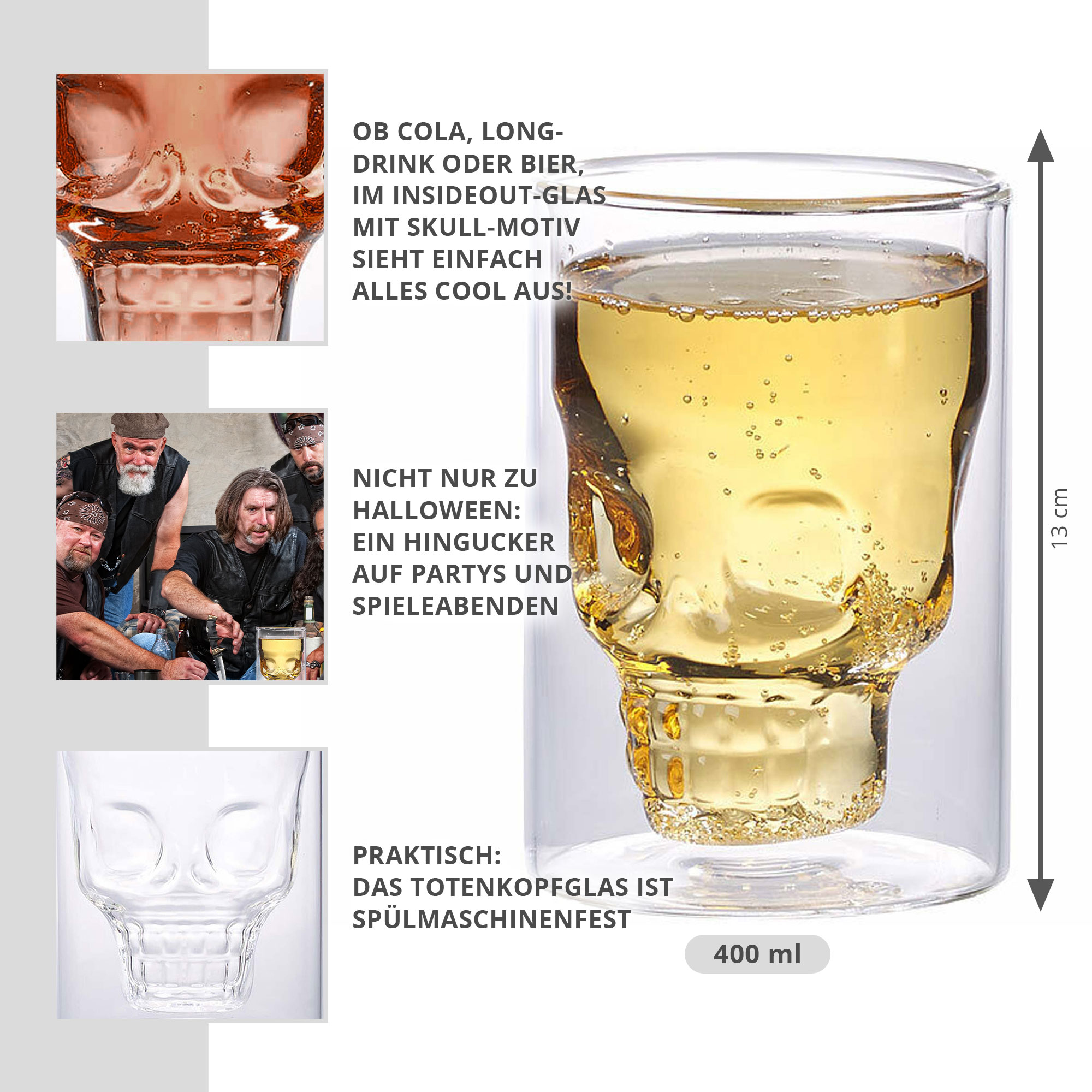 Doppelwandiges Trinkglas - Totenkopf