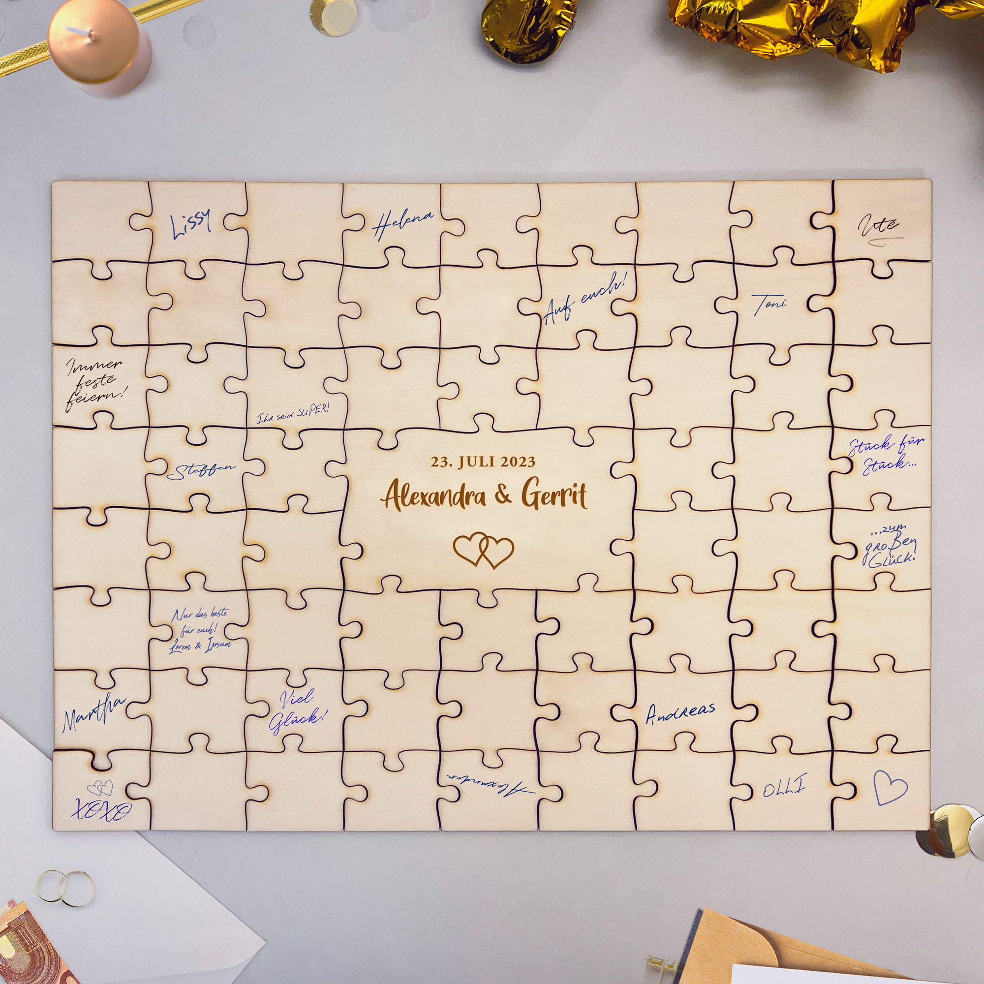 Gästebuch Puzzle - A2 - Hochzeit - Herzen - Personalisiert