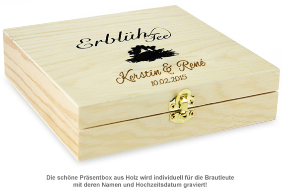 Erblühtee in edler Holzbox zur Hochzeit - Weißer Tee 2153 - 1