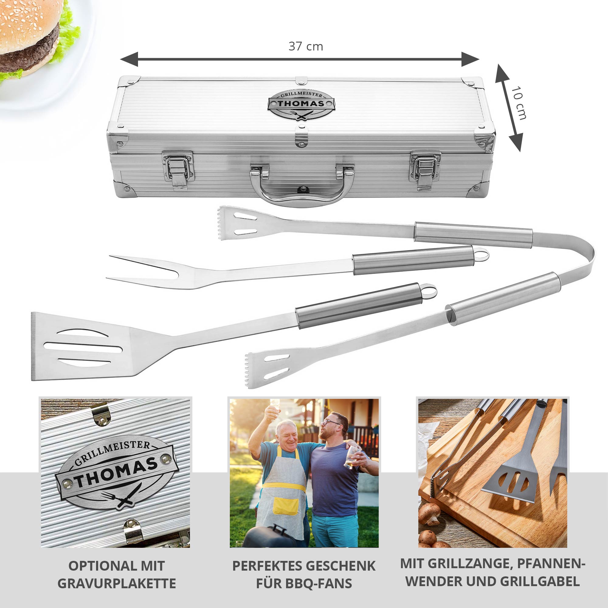 Deluxe Grillbesteck im Koffer - Grillmeister Gravur