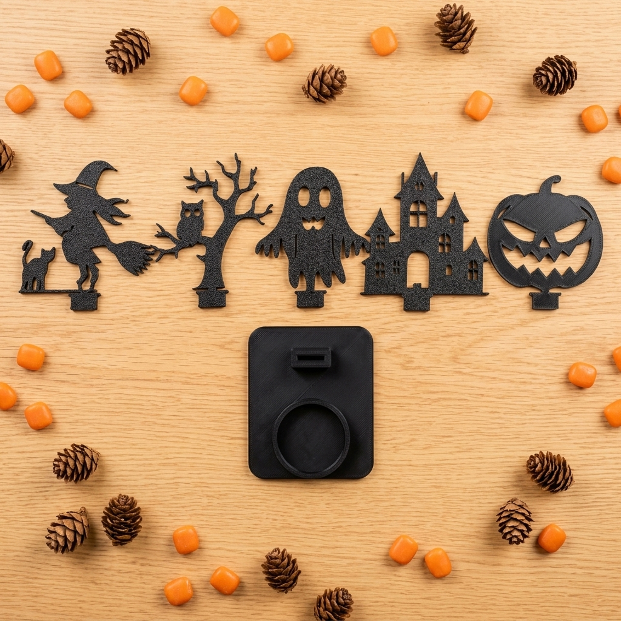 Halloween-Teelichthalter Komplettset – 5 Schattenmotive Halloween-Teelichthalter Komplettset – 5 Schattenmotive