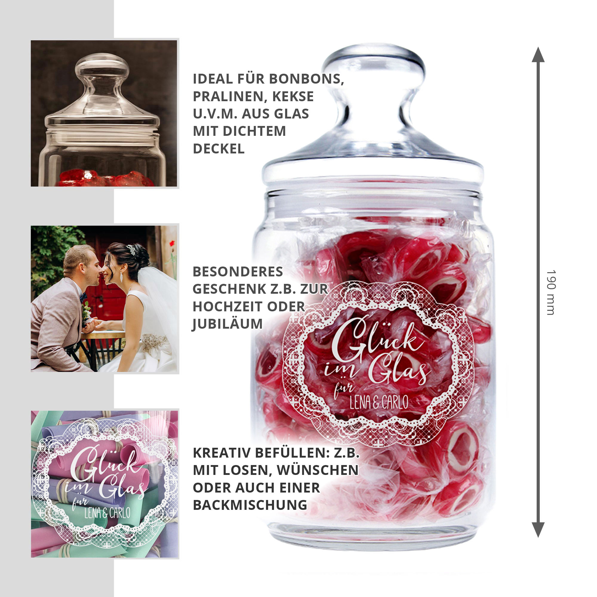 Bonbonglas mit Gravur - Glück im Glas
