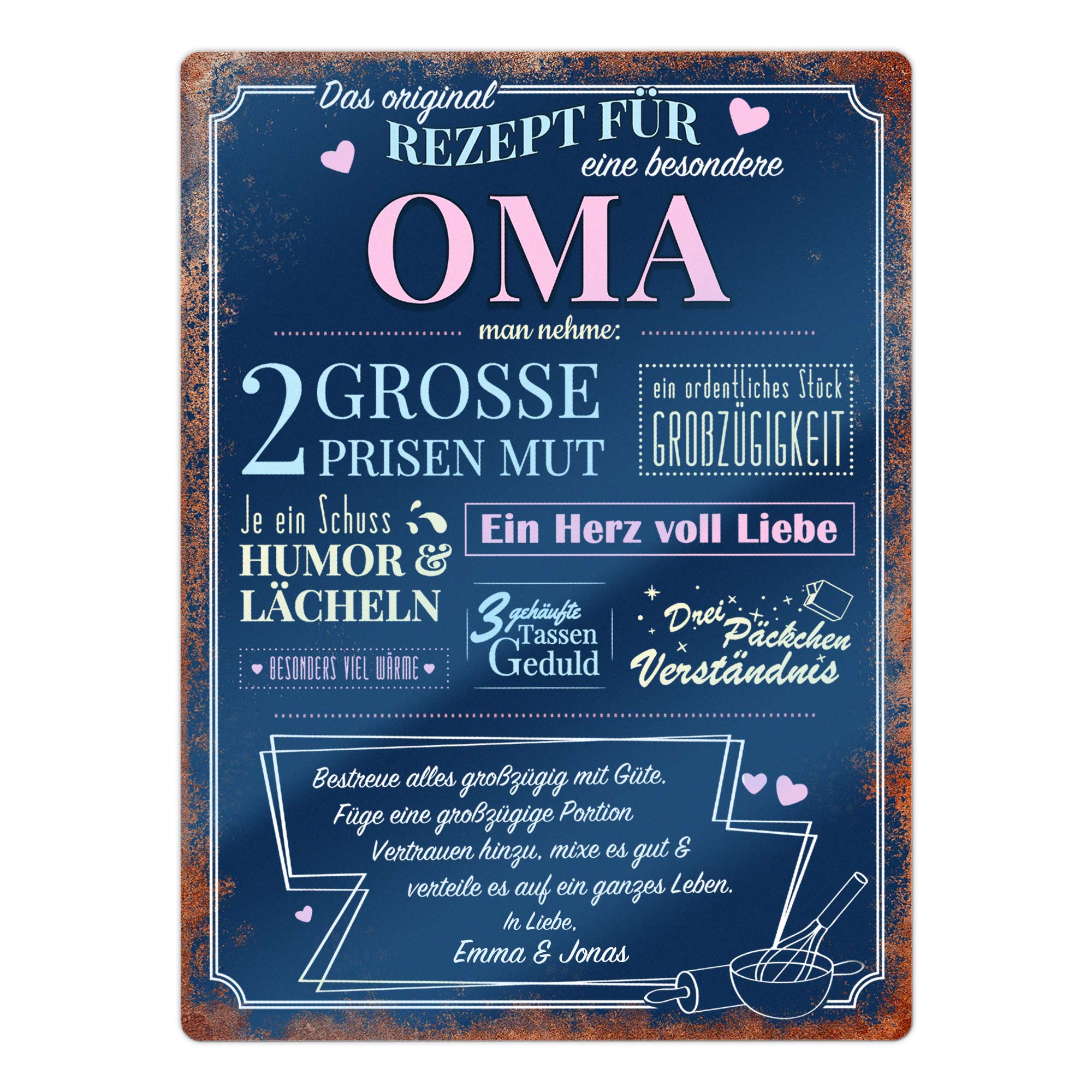 Personalisiertes Blechschild - Rezept Oma 4020 - 1