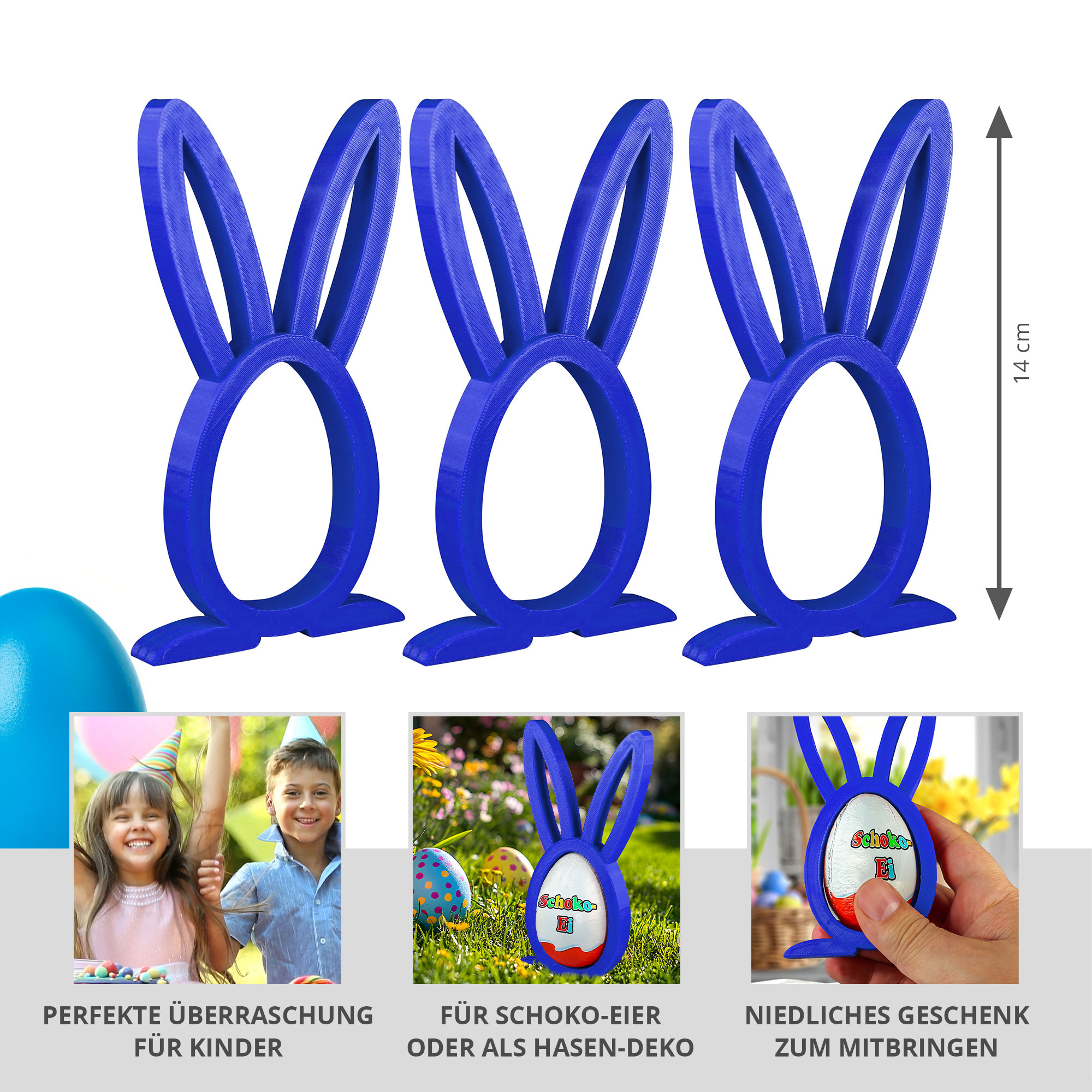 Osterhase Ü-Ei Halter Blau - 3er Set