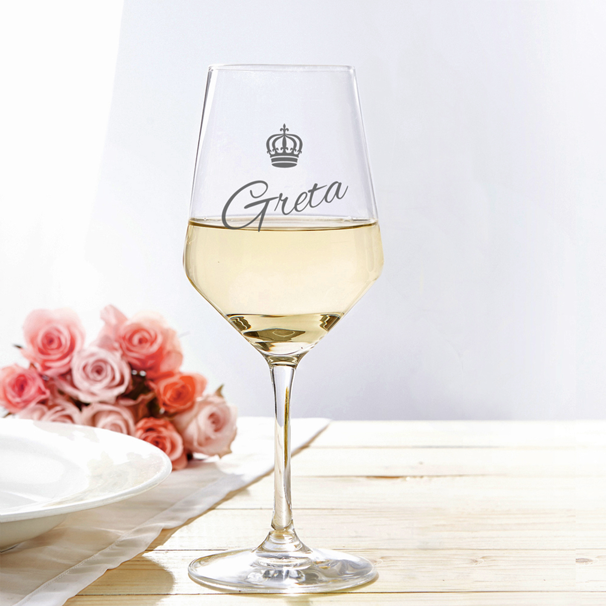 Weißweinglas mit Gravur - Königin Krone