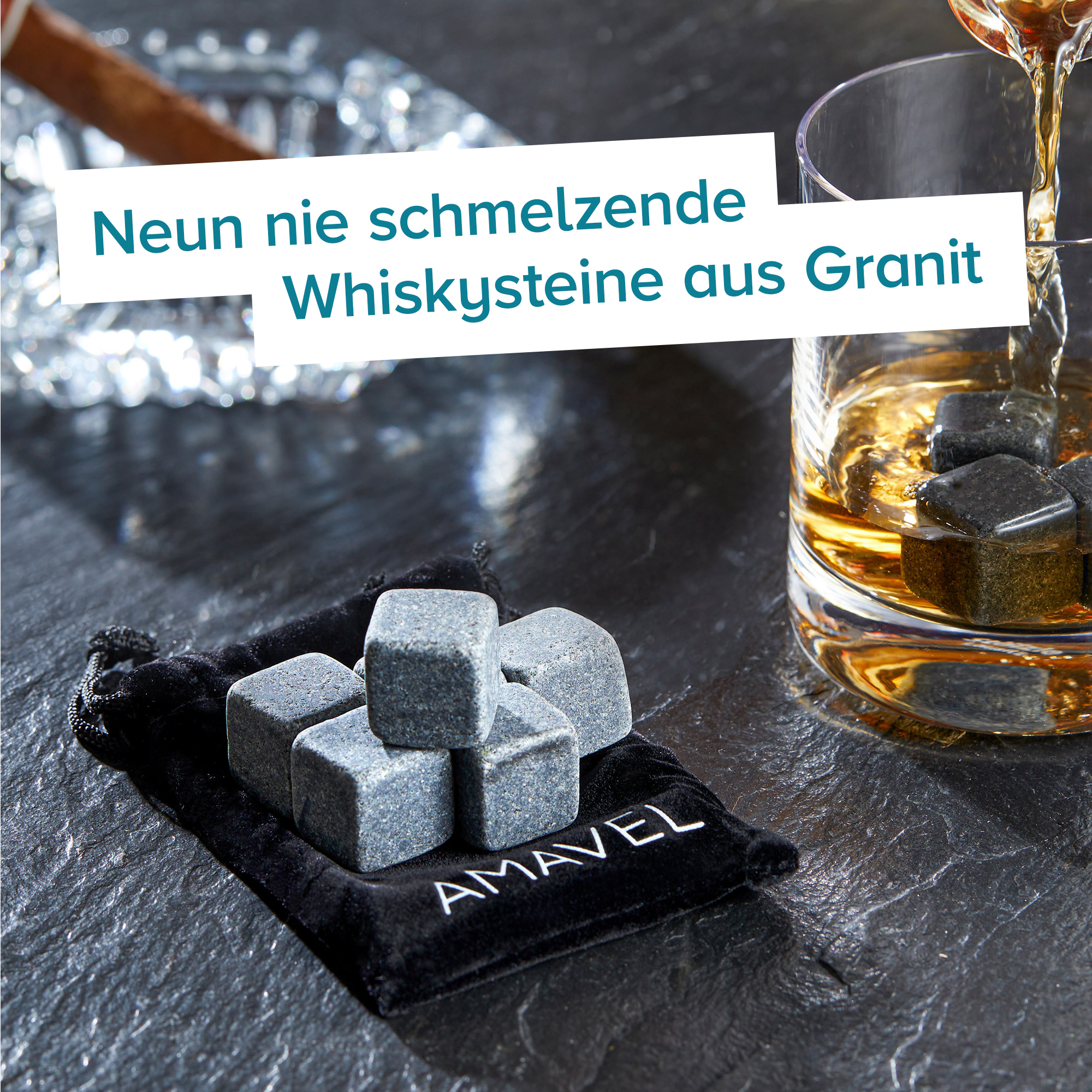 Whisky Steine in Holzkiste mit Gravur - XL Initialen 4161 - 2