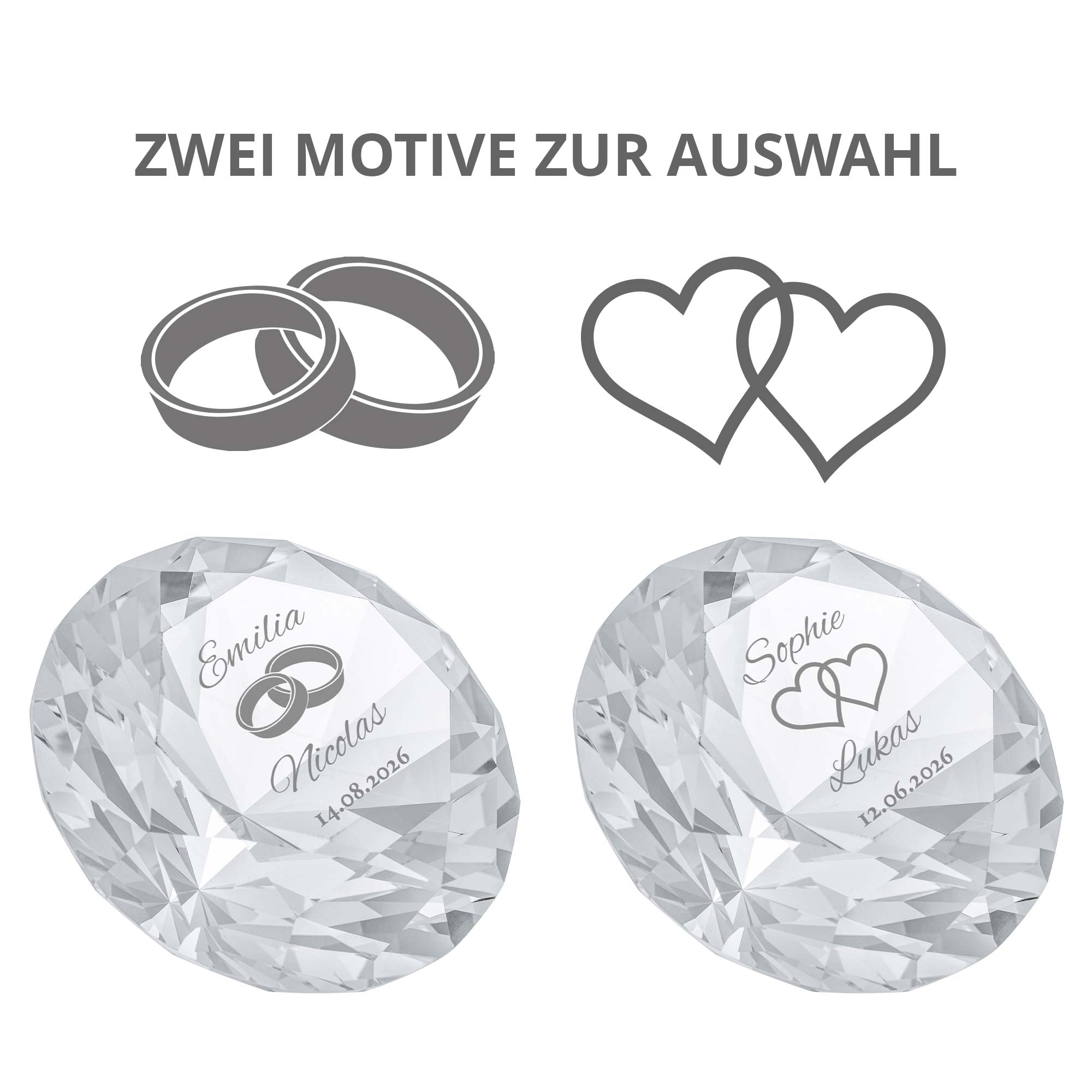 Diamant Kristall mit Gravur zur Hochzeit und Ring Displayständer Diamant Kristall mit Gravur zur Hochzeit und Ring Displayständer